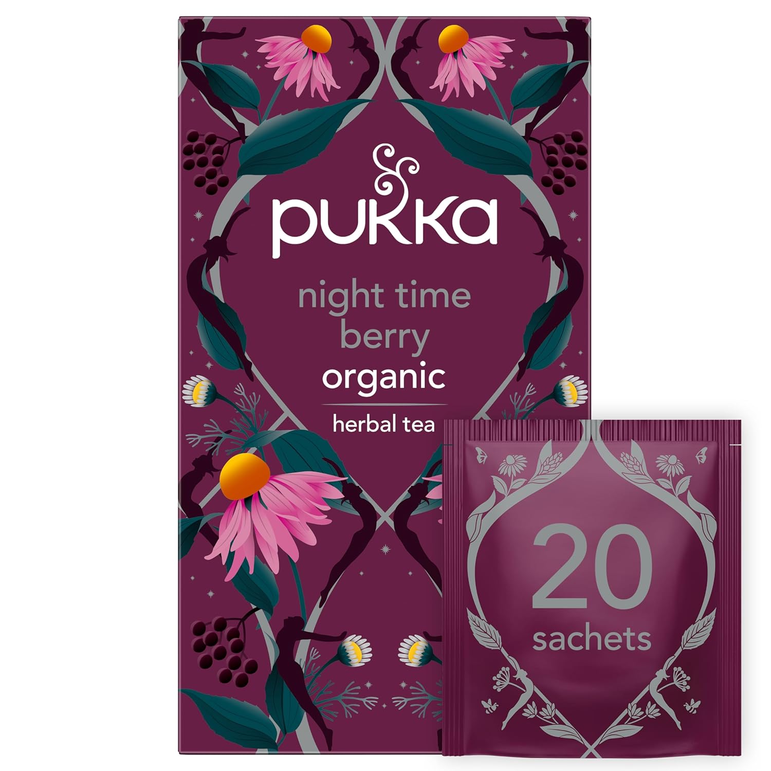 Pukka Tea Bags, Organic (Night Time Berry, Lemon Ginger and Manuka Honey, Three Ginger, Elderberry and Echinacea, Supreme Matcha Green & Chamomile Vanilla and Manuka Honey) (1ea / 20ct) (Variety Pack)