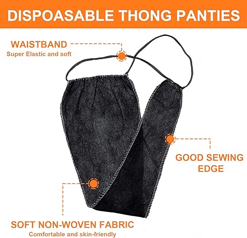 Miniatura 3 de Geyoga 50 piezas de tangas desechables para mujer, ropa interior desechable para spa, paquete individual para bronceado en aerosol, color negro,