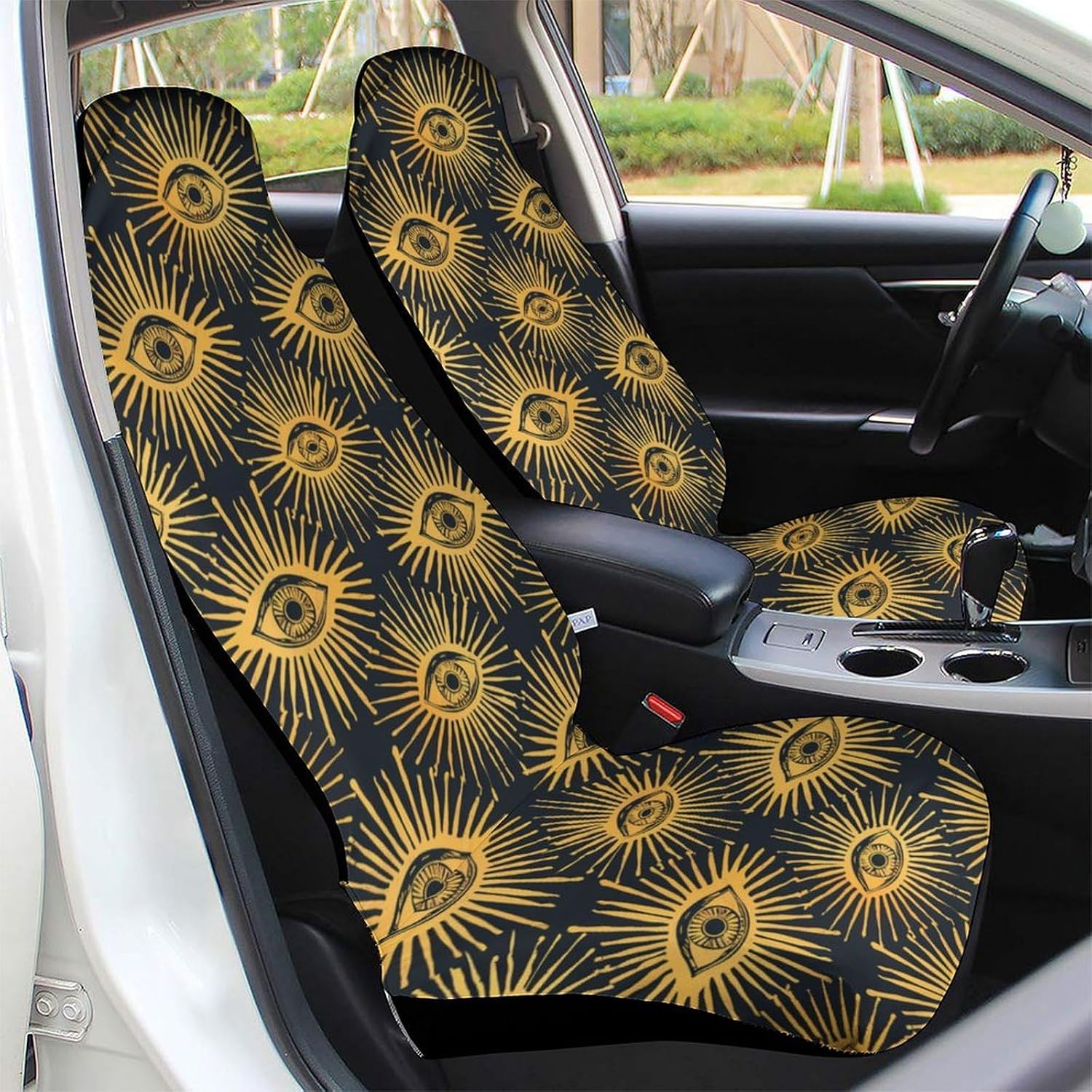 Gold Foil Evil Eye Car Seat Covers Automotive Seat Covers Car Seat Protector Auto Front Seats Protector for Most Cars 1PCS