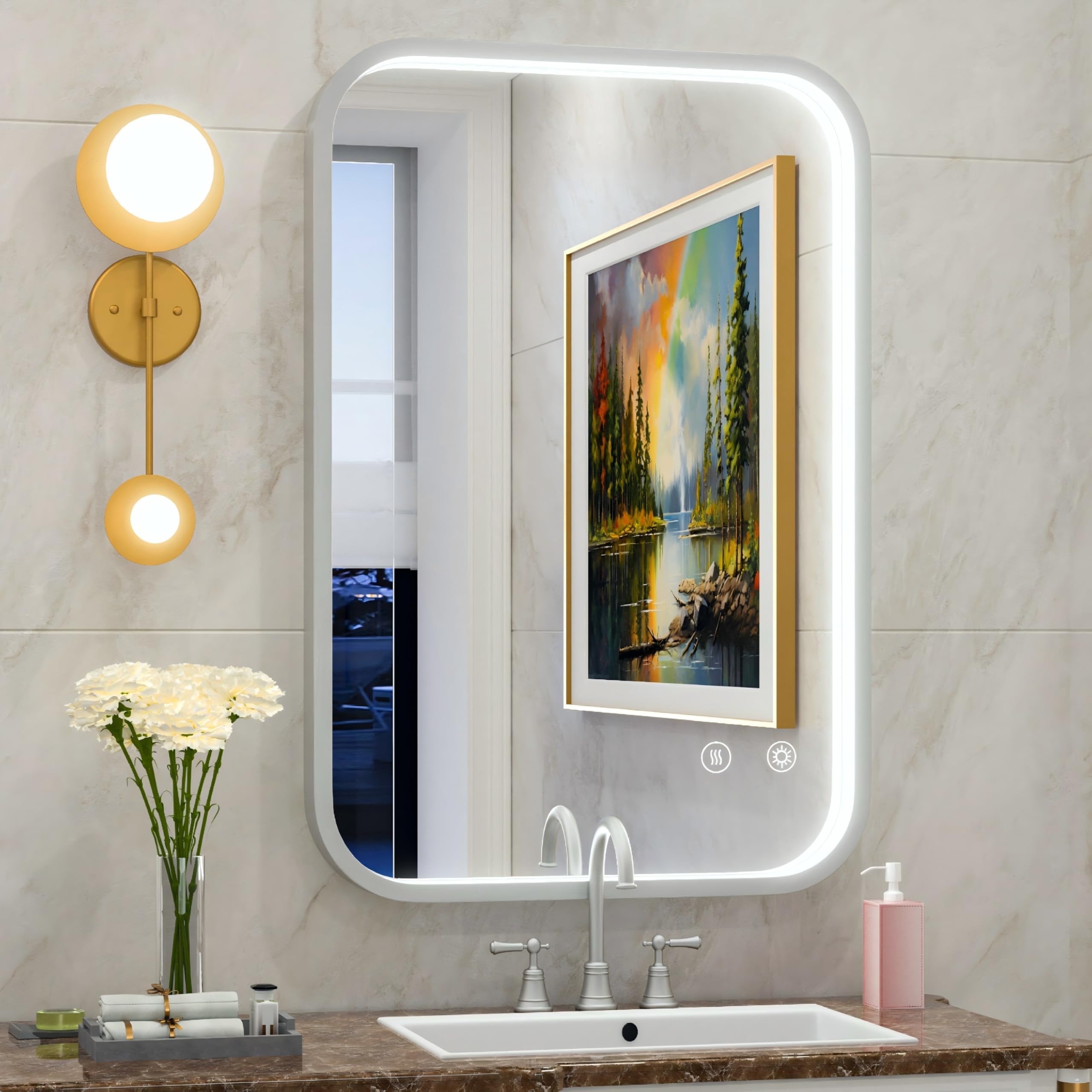 16"x24" Silver LED Bathroom Mirror with 3000K/4500K/6000K Lights