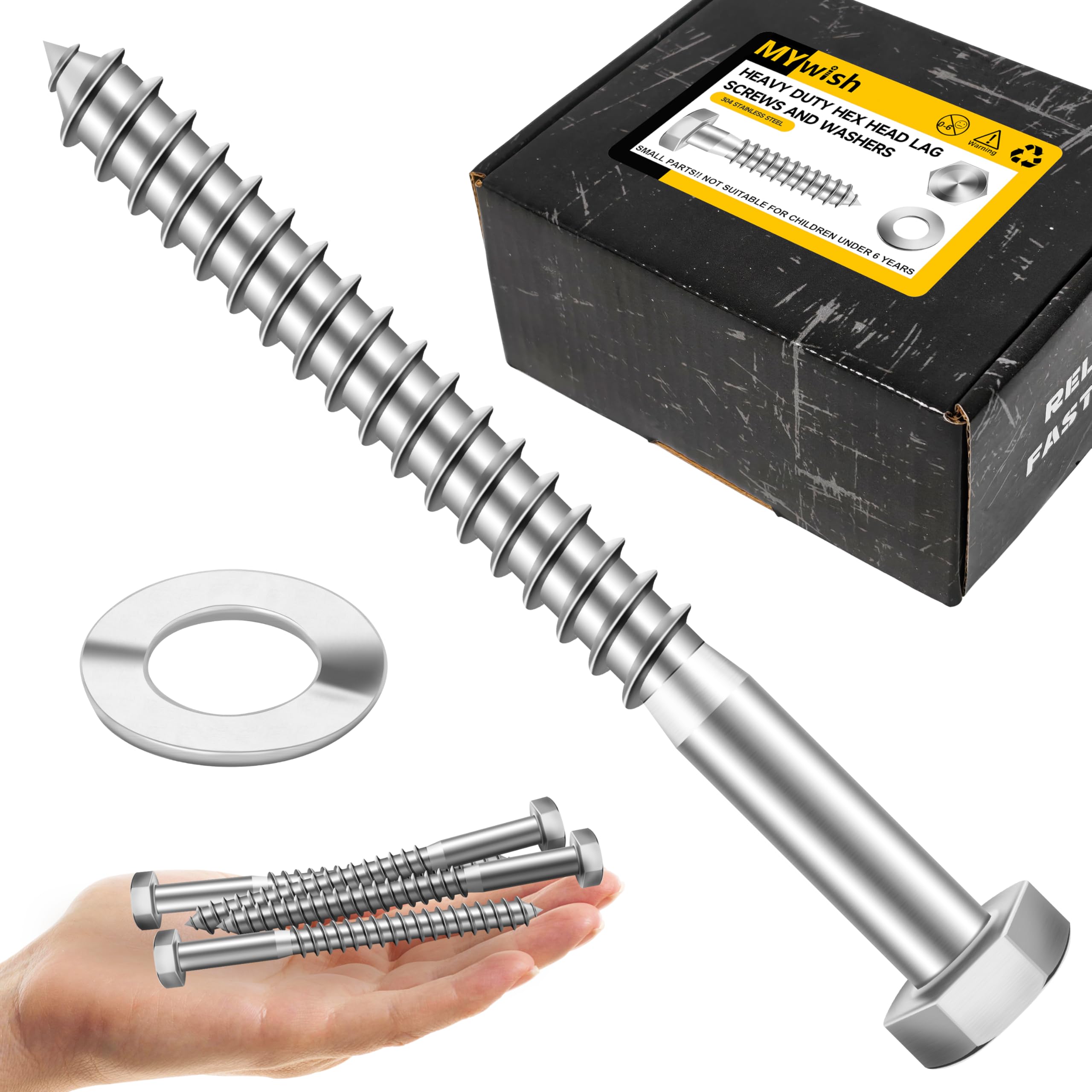 3/8" Stainless Steel Lag Bolts - 50 Sets -14