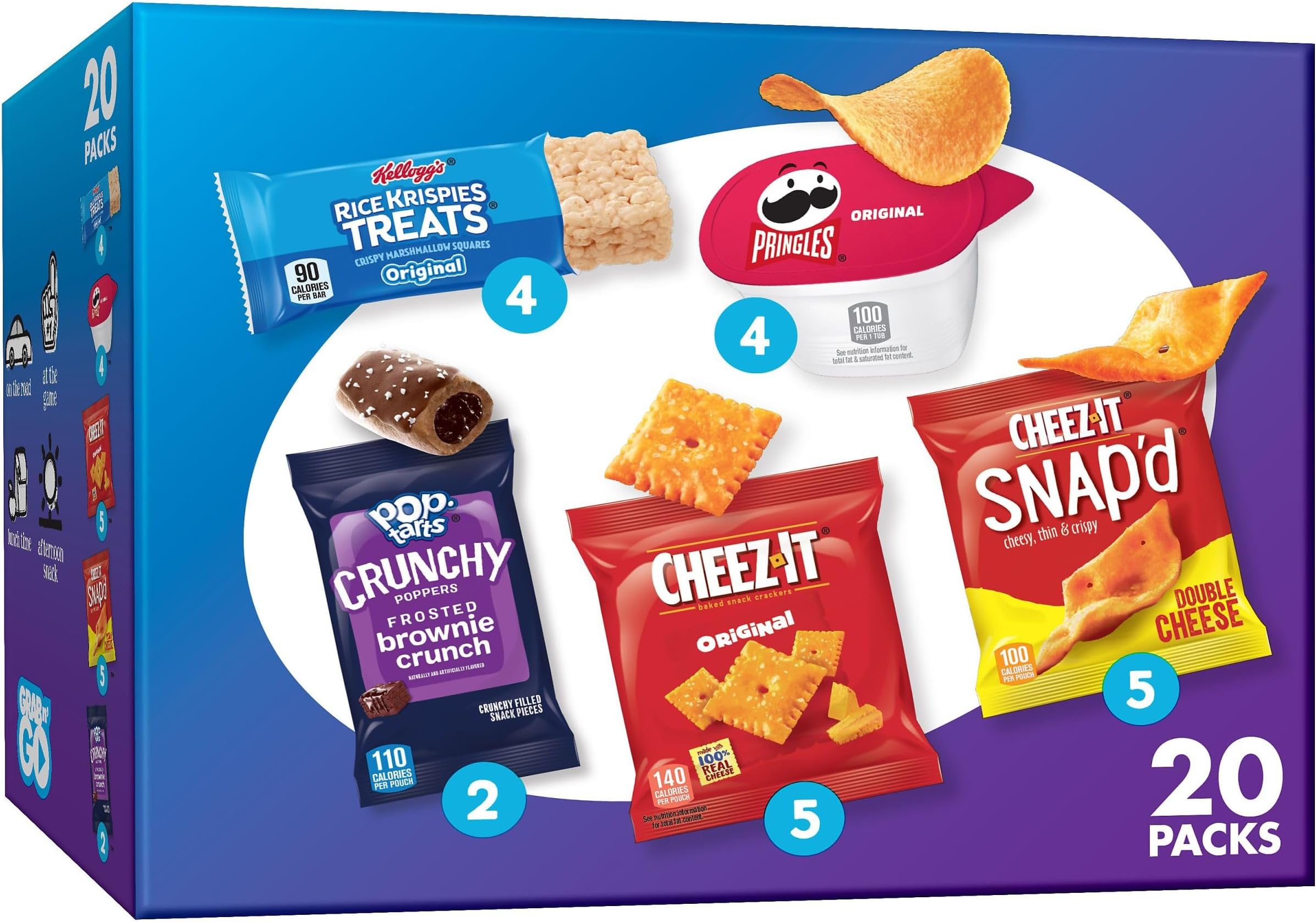 Cheez-It, Rice Krispies Treats, Pringles, Cheez-It Snap'd, Pop-Tarts Crunchy Poppers, Kids Snacks, Sweet and Salty Variety Pack (20 Packs)
