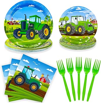 Tractor Party Supplies 100 pcs Tractor Plates, Tractor Napkins, Tractor Plates Paper Napkins for Tractor Birthday Party, Forks, Tractor Birthday Decorations, 25 Serves