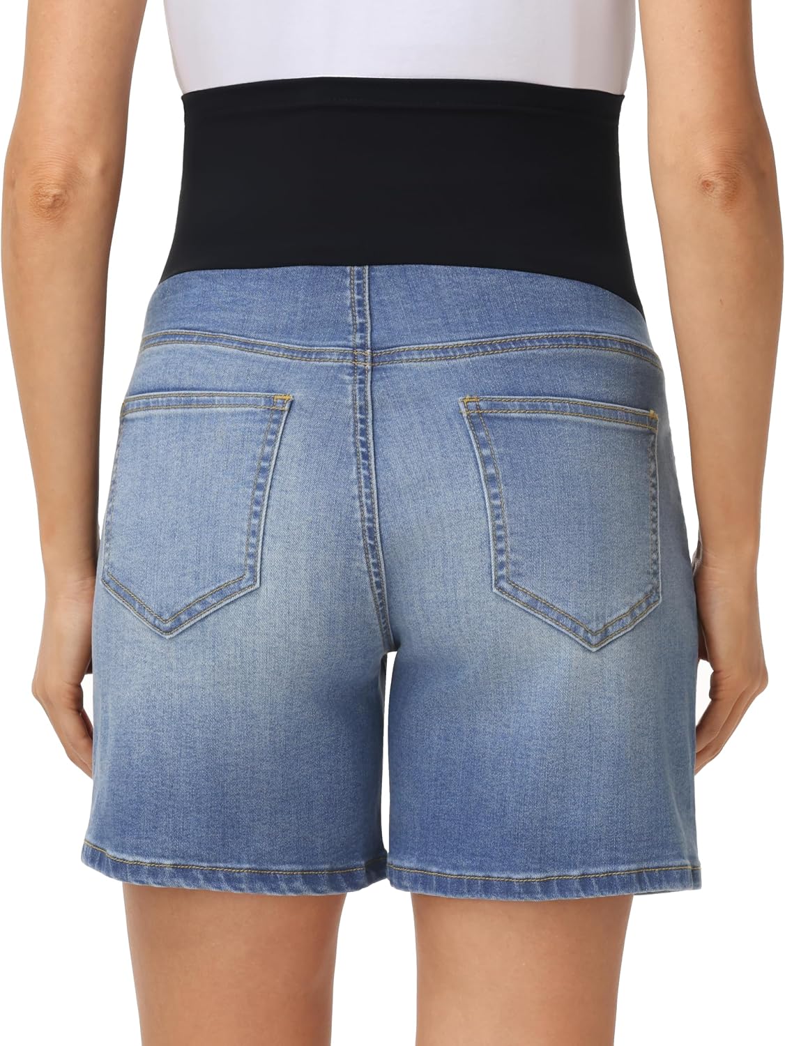 Foucome Women's Maternity Jean Shorts Over Belly Trendy Stretchy Denim Shorts Summer Pregnancy Shorts