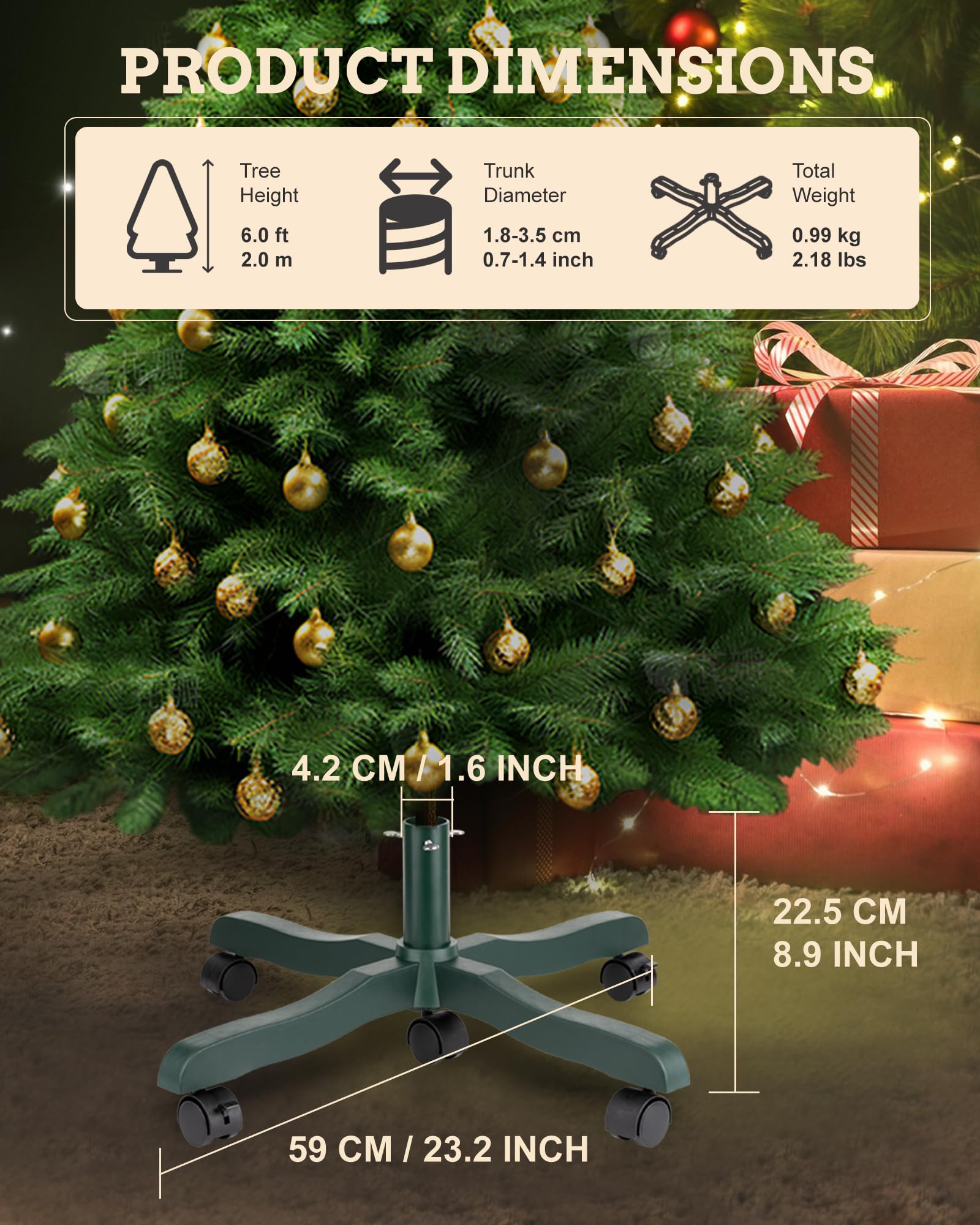 Base per Albero di Natale: Supporto base Piede Albero Natale Regolabile con Ruote Piedistallo Alzata Albero di Natale Finto Christmas Tree Stand Artificial - Fino a 2 m Diametro 1.8-3.5 cm Right Verde
