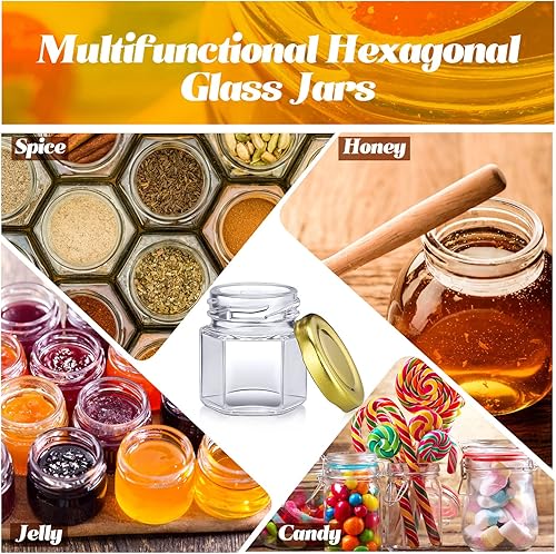 Miniatura 4 de Nuogo Paquete de 100 mini tarros hexagonales de vidrio de 1.5 onzas, tarros de miel, pequeños tarros de especias, tarros de conservas, mermeladas,
