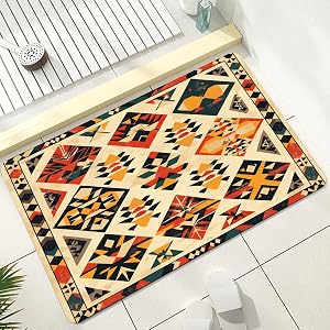 Tribal Geometric Bath Mats for Bathroom Native American Shower Mat Non Slip Quick Dry Southwestern Aztec Bathmat Diatomaceous