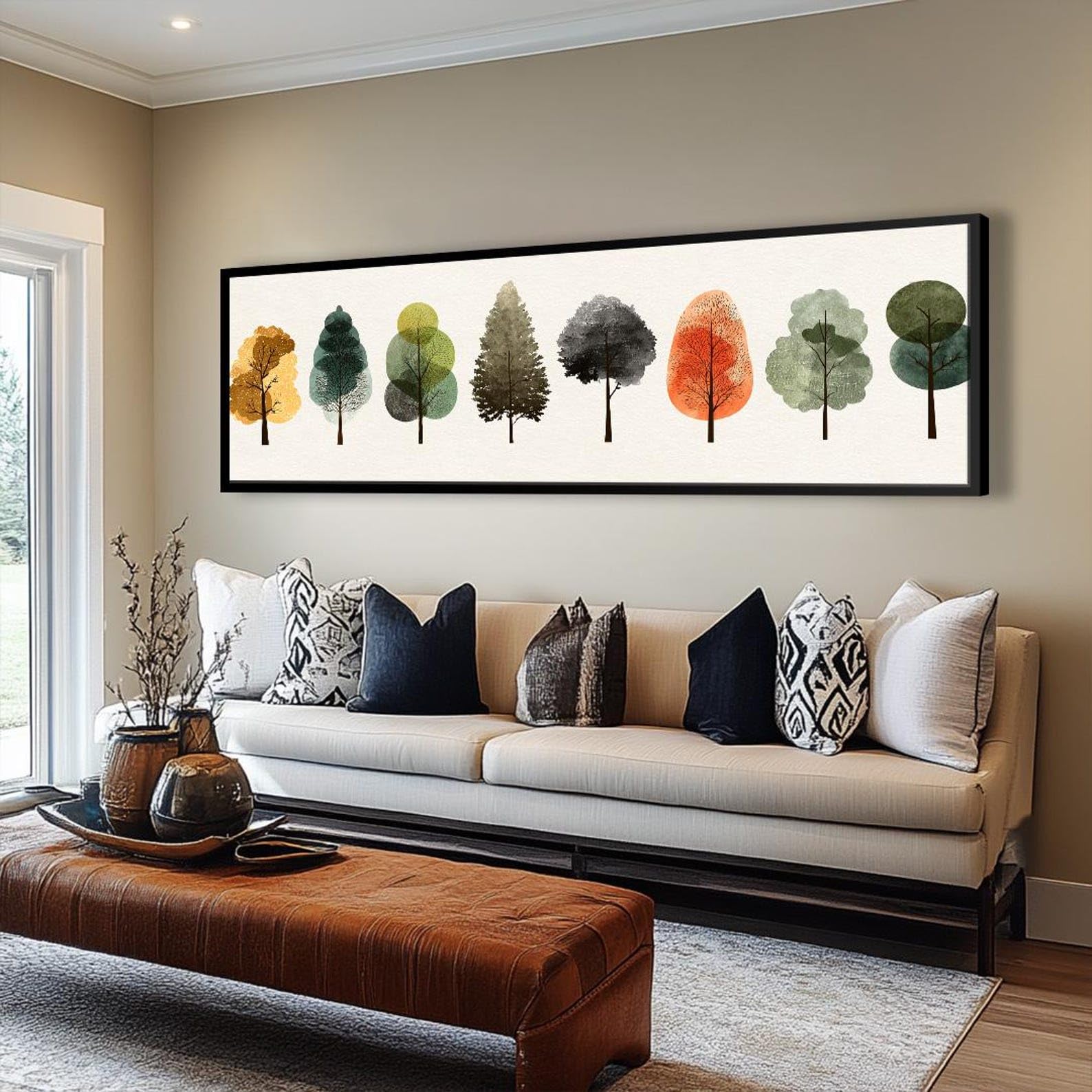 XBTYKPB Narrow Horizontal Tree Canvas Wall Art Wide Horizontal Abstract Nature Pictures, Print for Office, Rooms or Halls(45x135cm/Frameless)