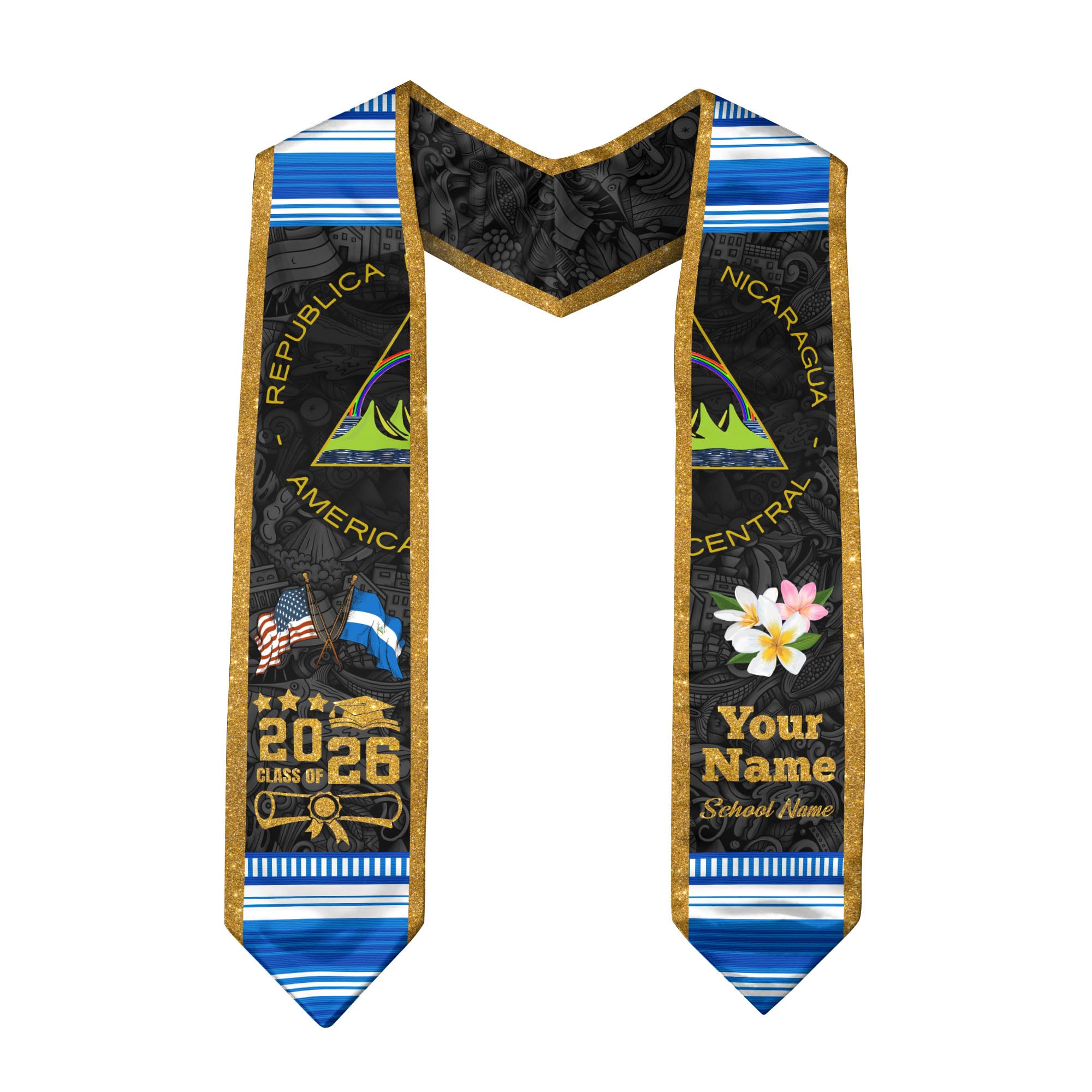 Nicaraguans Graduation Sash, Custom Nicaraguans American Flag Graduation Sash 2025, Nicaragua Graduation Stole