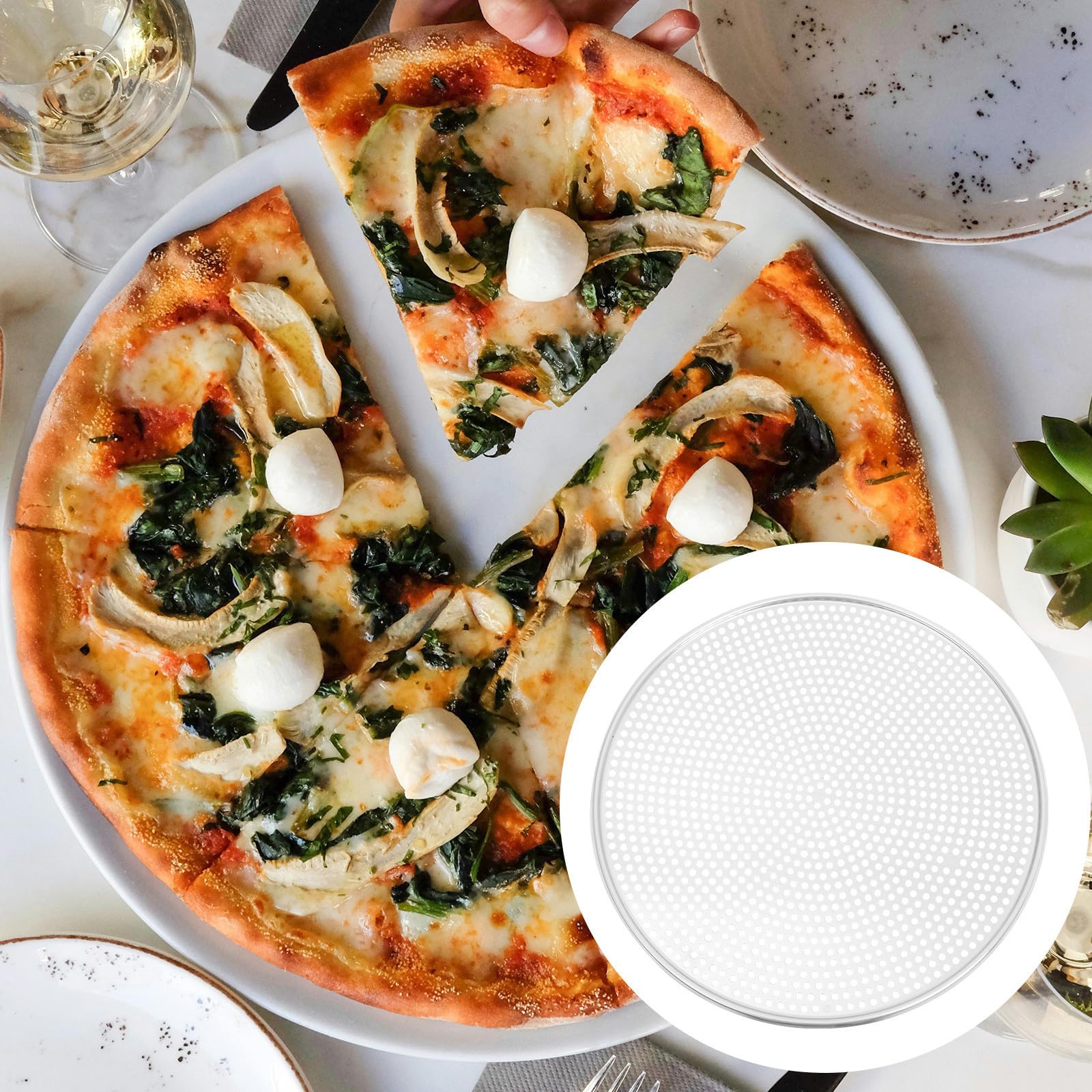 Gadpiparty Rundes Pizzablech aus Aluminium mit Lochung Hitzebeständig und Leicht zu Reinigen für Heimgebrauch und Kaffeehäuser