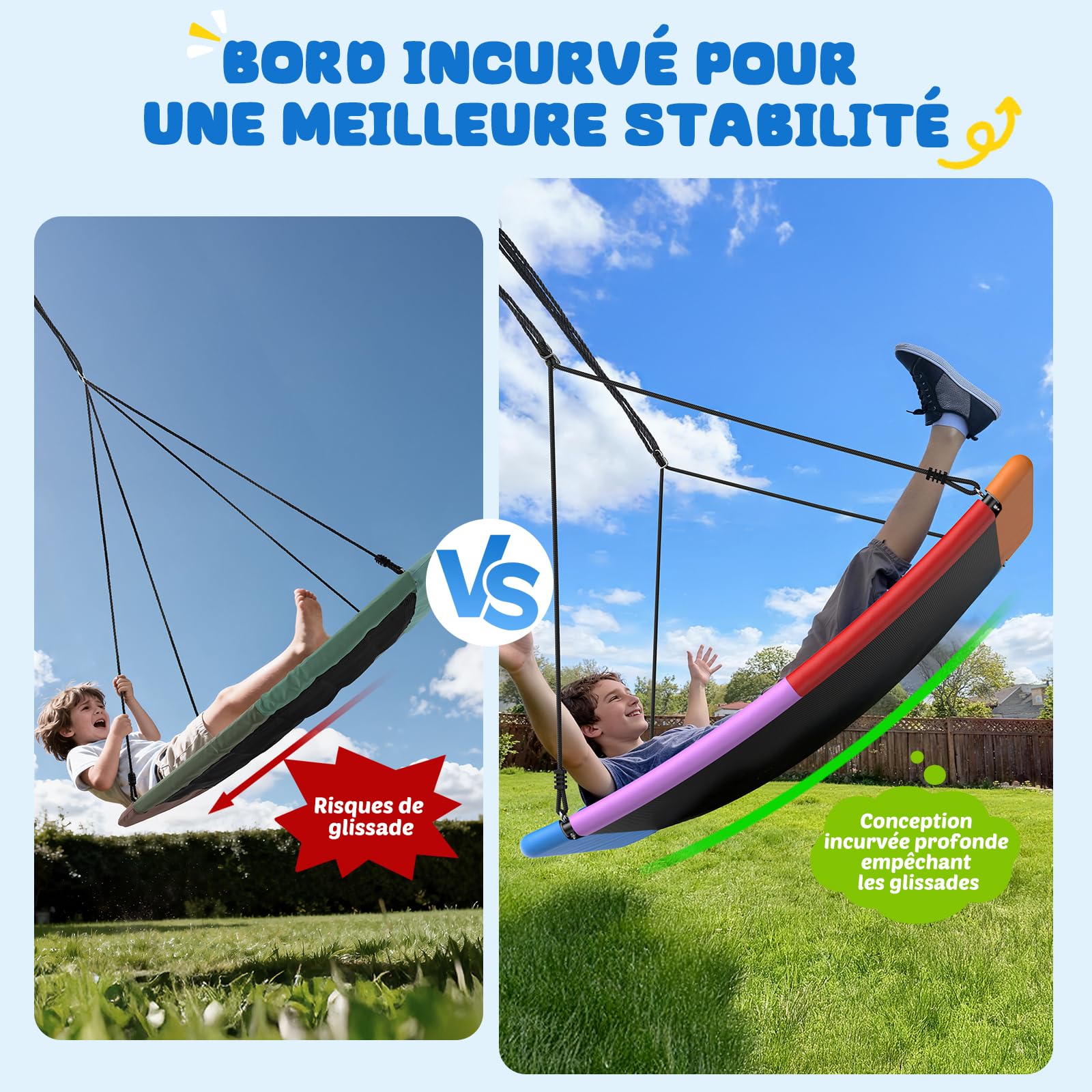 Trekassy balancoire nid d'oiseau, 152CM 326KG Balancoire Extérieur Enfant avec 2 Pièces Sangles De 3 Mètres, balancoire Ronde Suspendue Imperméable pour Plus d'enfants, Adultes