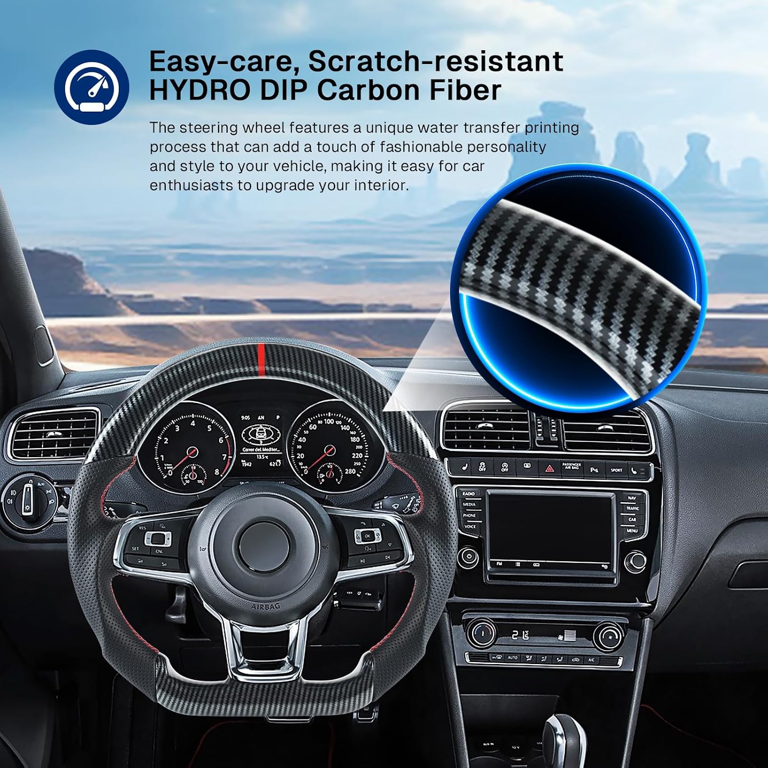 Hydro-Dip Carbon Fiber Steering Wheel D-shaped Nappa Perforated Leather Flat-bottom Steering Wheel for Volkswagen GTI/Golf MK7