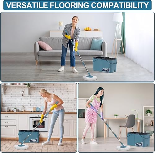 Vista 24 de Mopa giratoria de gran capacidad Gen 1 y cubo, para hogares grandes y días de limpieza profunda, sistema de 4 cámaras que separa el agua sucia