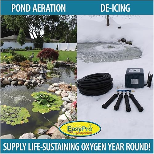 Miniatura 10 de EasyPro LA1 KLC Koi Pond Aeration Kit Compresor de diafragma lineal dual  Estanques de 1000-7500 galones  Tubo de fregadero rápido de 25 pies de