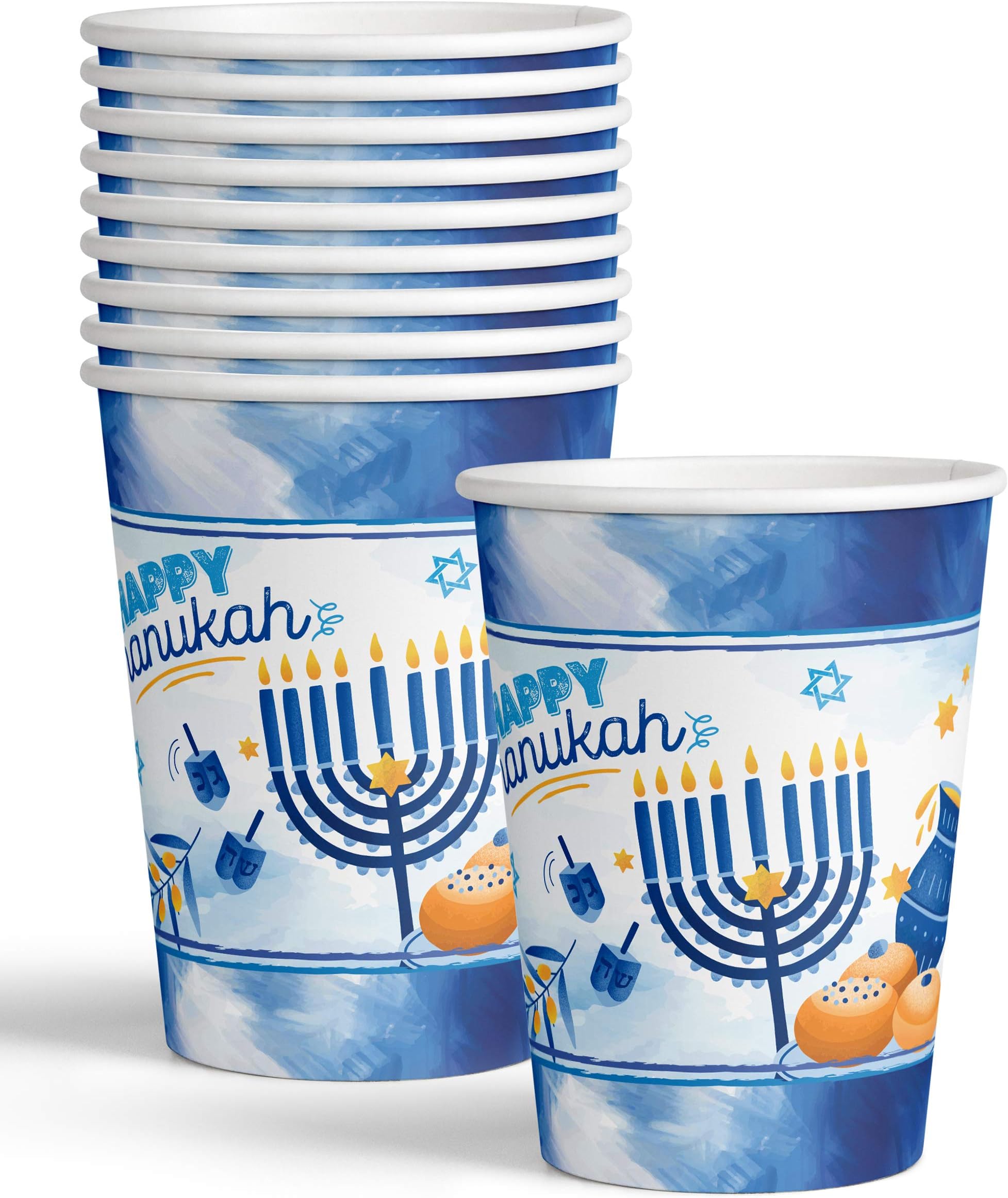Hanukkah Cups - 9 oz - 20 Pack - Hanukkah Paper Goods - Blue and White Chanukah Themed Party Supplies