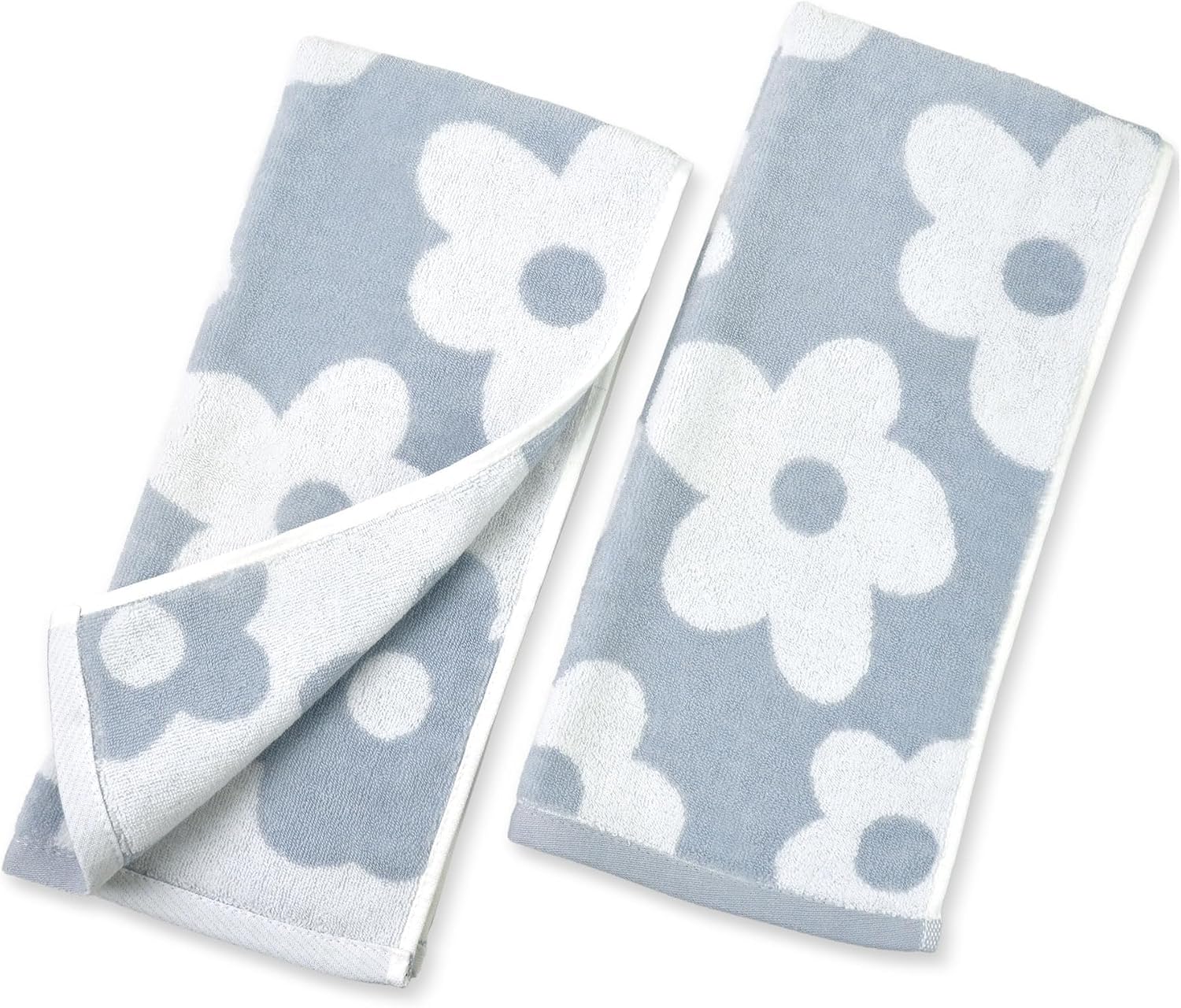 Jacquotha Floral Hand Towels for Bathroom - 2 Pack Cotton Face Towels 13 x 28, Soft Decorative with Cute Daisy Prints for Guest Room, Kitchen Decor, Dusty Blue