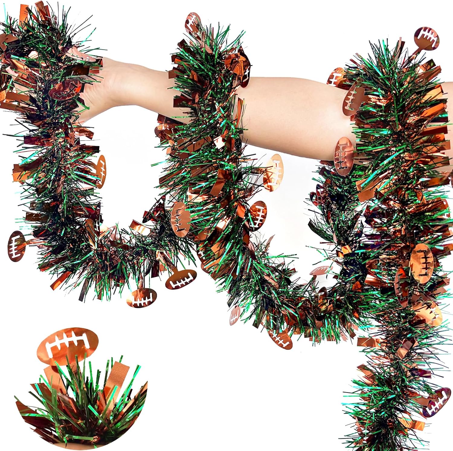 50 FT Football Tinsel Garland,Football Party Decorations Rugby Metallic Foil Twist Garland for Football Themed Birthday Party Day Home Party Decor Mantle Stairs