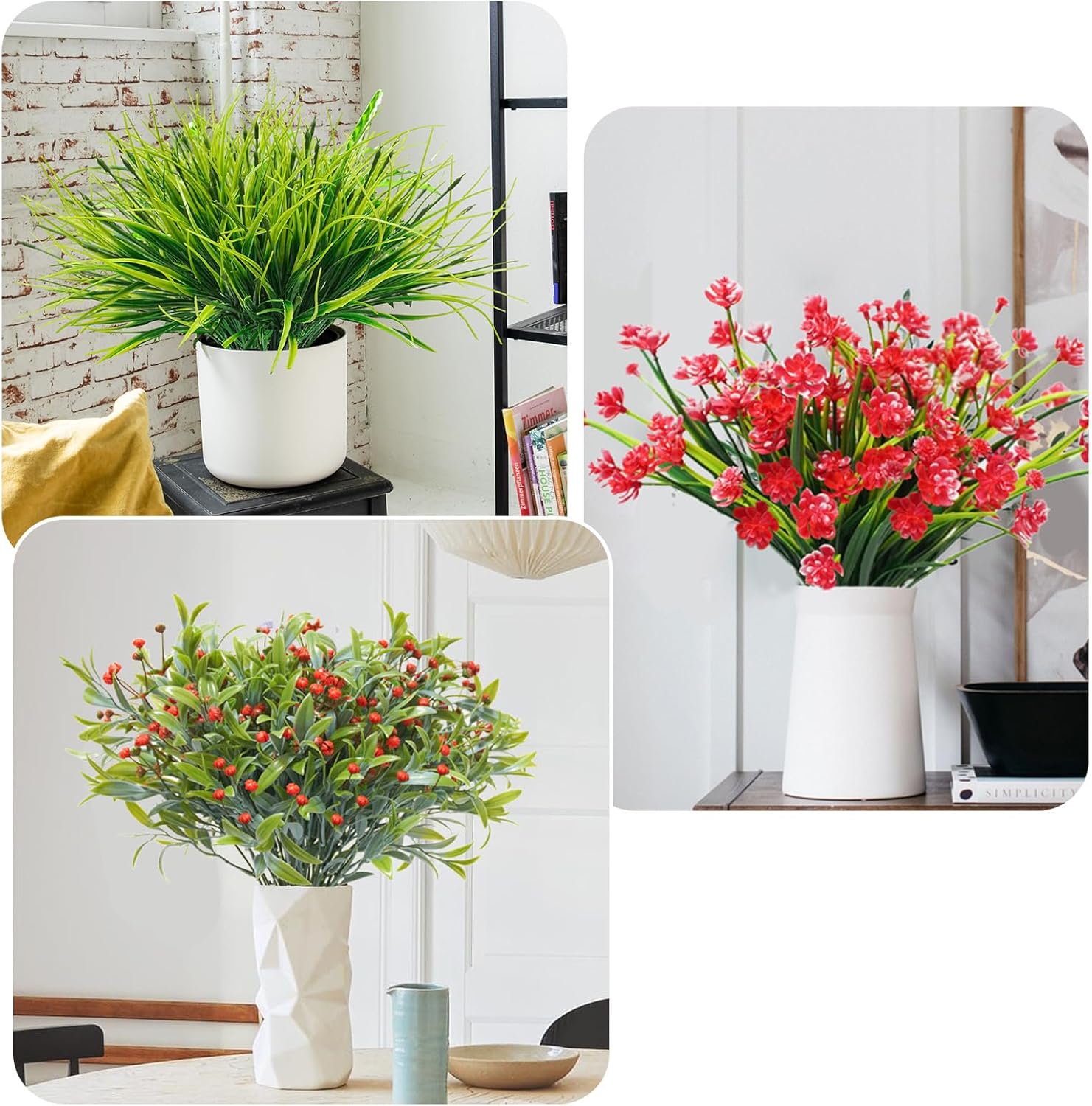 36 Pcs Artificial Flowers for Outdoor, UV Resistant Outdoor Fake Plants Faux Plastic Flowers Shrubs for Outside Garden Patio Porch Window Box Spring Summer Decor (Mixed Red)