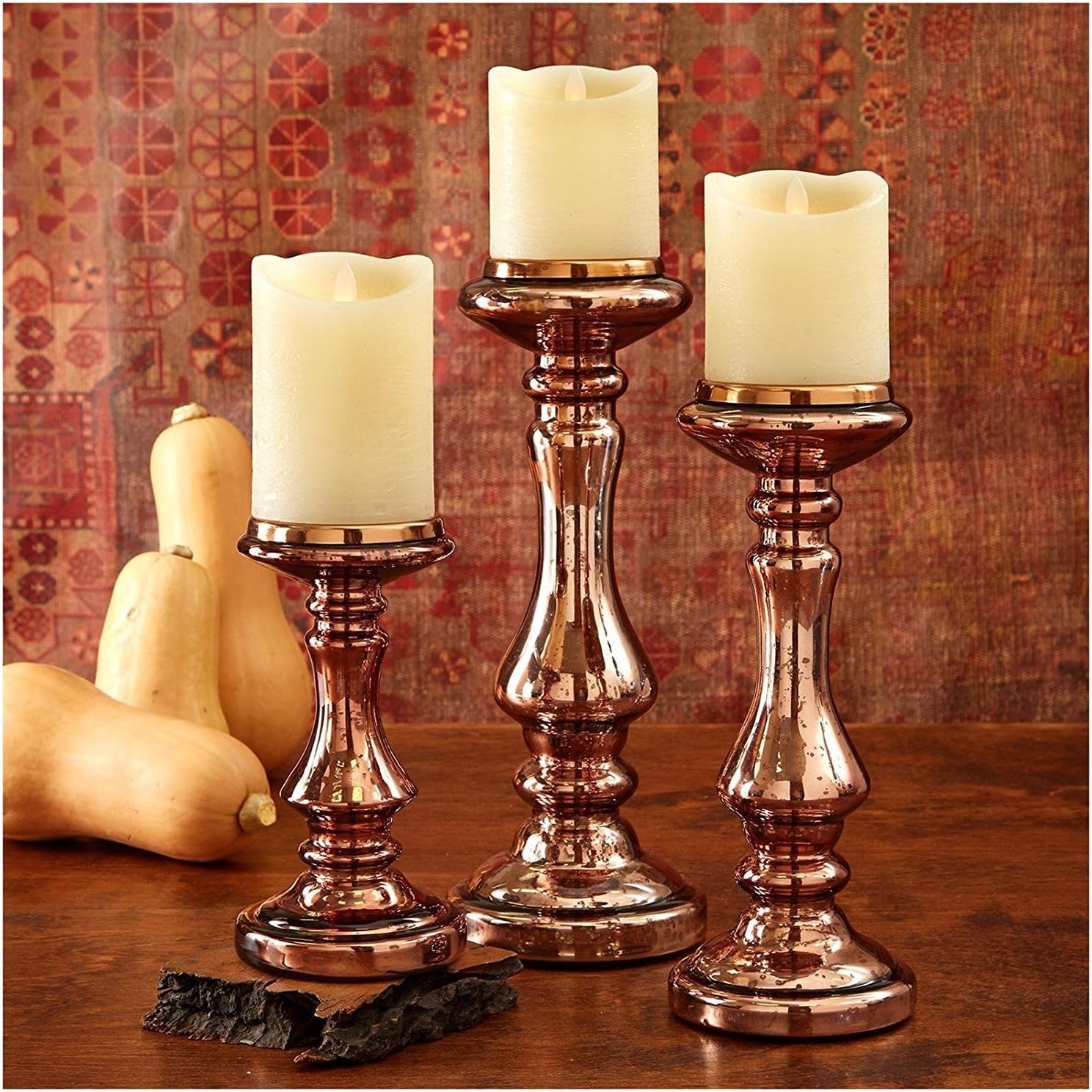 Two's Company Burnished Glass Candleholders Set of 3