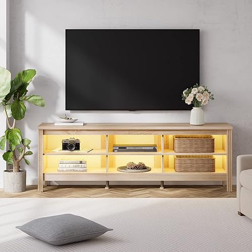 Miniatura 40 de WAMPAT Soporte de TV LED para TV de 75 pulgadas con luz LED de 16 colores, centro de entretenimiento negro para TV de más de 65 pulgadas, mesa Negro