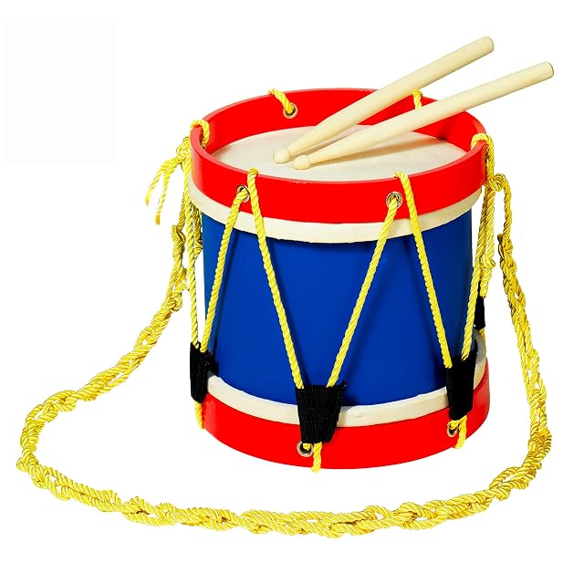MUSICUBE Kids 8 Inch Drum Set with Adjustable Strap and 2 Wooden Drum Sticks - Musical Instrument Gift