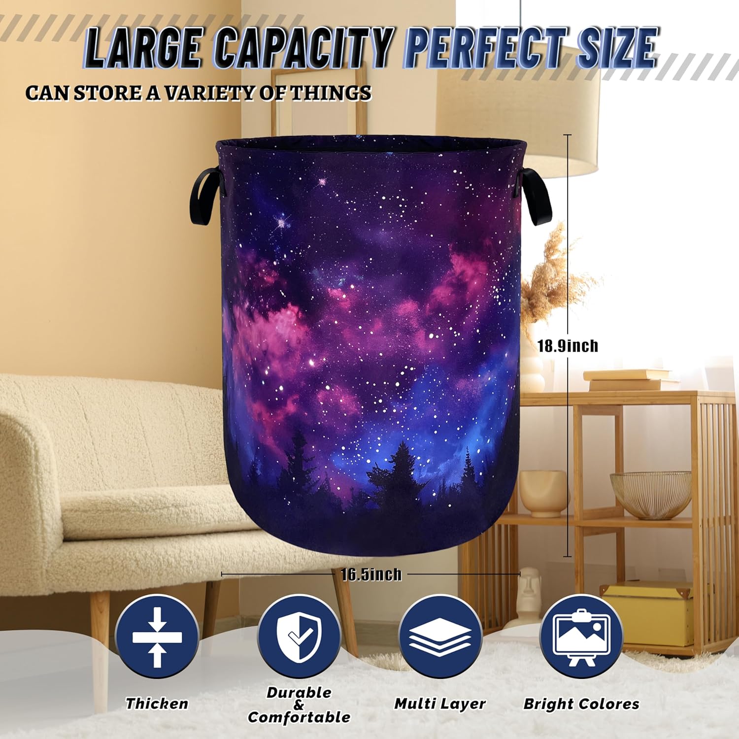 Personalize Galaxy Laundry Basket Oxford Cloth Foldable Forest Starry Sky Laundry Hamper With Handle Clothes Storage Organizer Basket 18.9x16.5 Inch Laundry Bag For Laundry Room/Bedroom/Bathroom