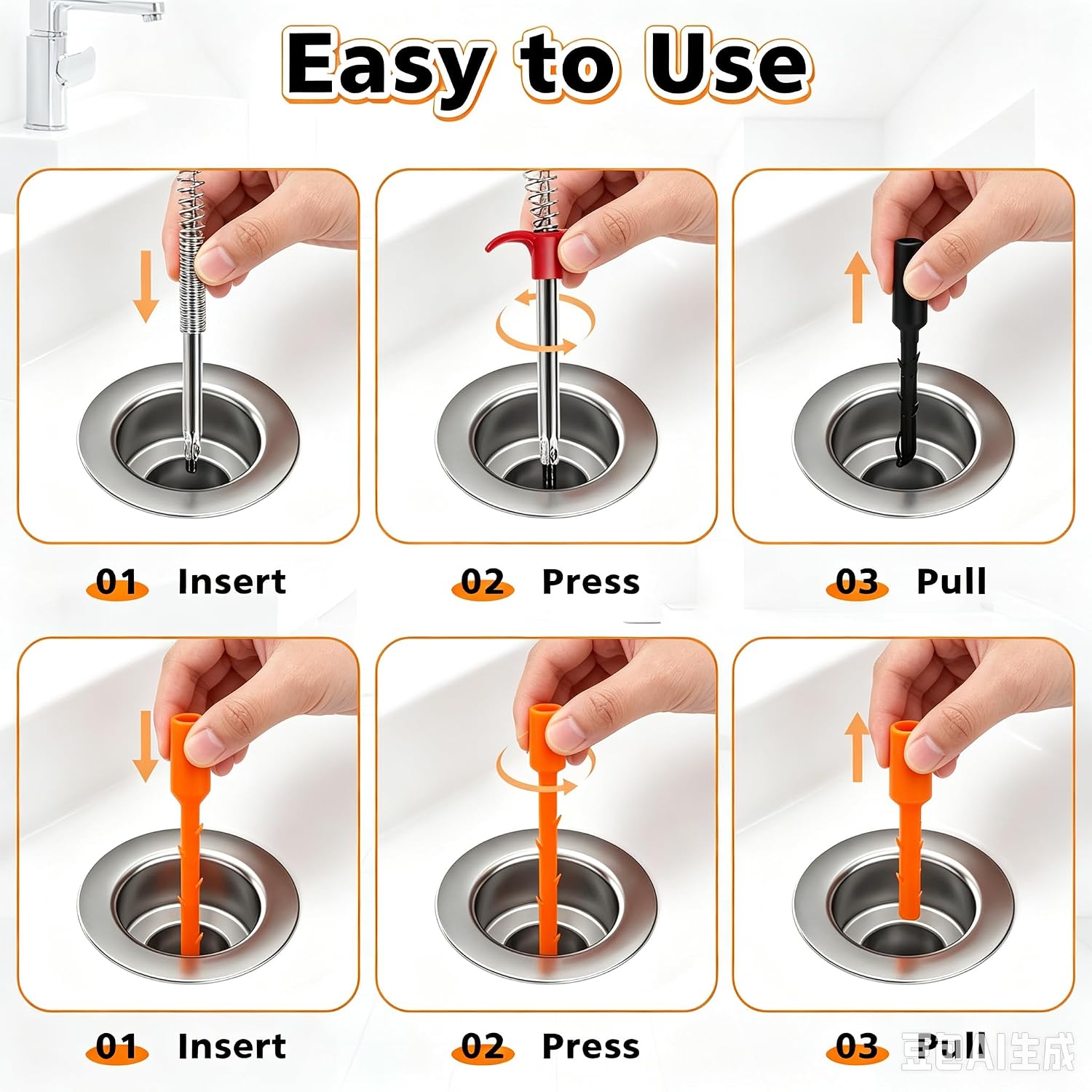 7-Pack Hair Drain Clog Remover Tool Set, 25 Inch Sink Snake and 35 Inch Drain Cleaner, Plumbing Snake for Shower, Bathtub, Kitchen Sink and Toilet