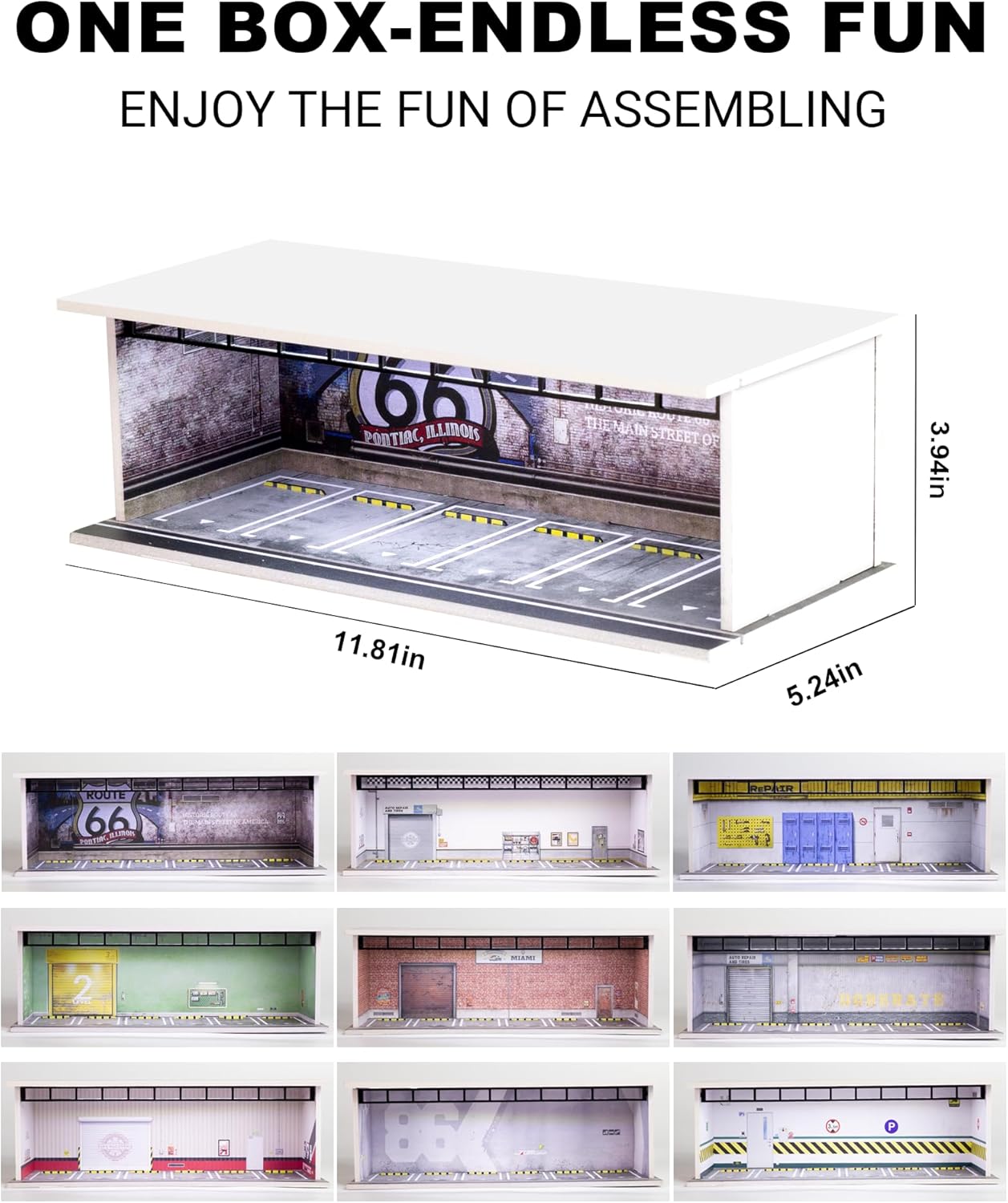 1/64 Scale Display Case Car Garage Moldel, Acrylic Cover Diecast Car Show Case with LED Light 6 Parking Spaces, Hot diecast Wheel Parking Scene (Vehicles Not Included) Underground Parking Lot