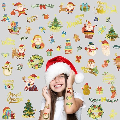 Miniatura 3 de SOOVSY 118 tatuajes temporales para niños que no se repiten, estilo navideño, tatuajes falsos con Papá Noel, árbol de Navidad, renos, muñeco de