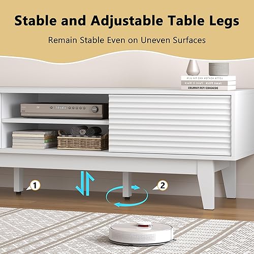 Miniatura 6 de Soporte de TV para TV de 65 pulgadas, moderno centro de entretenimiento acanalado consola de TV con almacenamiento, consola multimedia de puerta