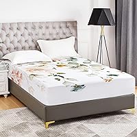 Vista 22 de YIYEA Sábana bajera ajustable floral, sábana ajustable de microfibra cepillada doble de bolsillo profundo tamaño matrimonial, sábana inferior