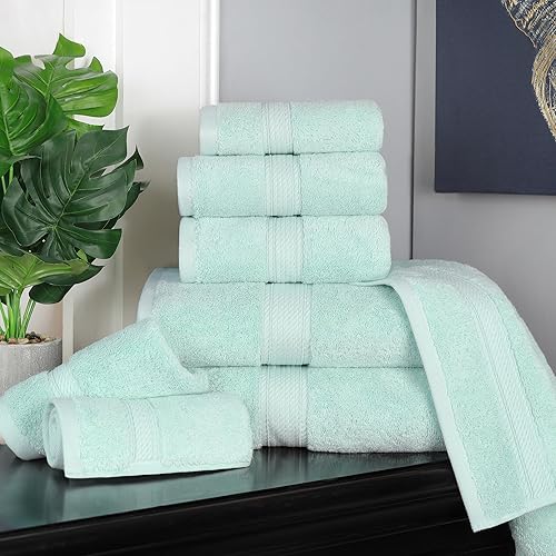 Vista 960 de SUPERIOR - Juego de toallas de algodón egipcio de 28.22 oz/m², incluye 2 toallas de baño, 2 toallas de mano, 2 toallas para la cara, artículos