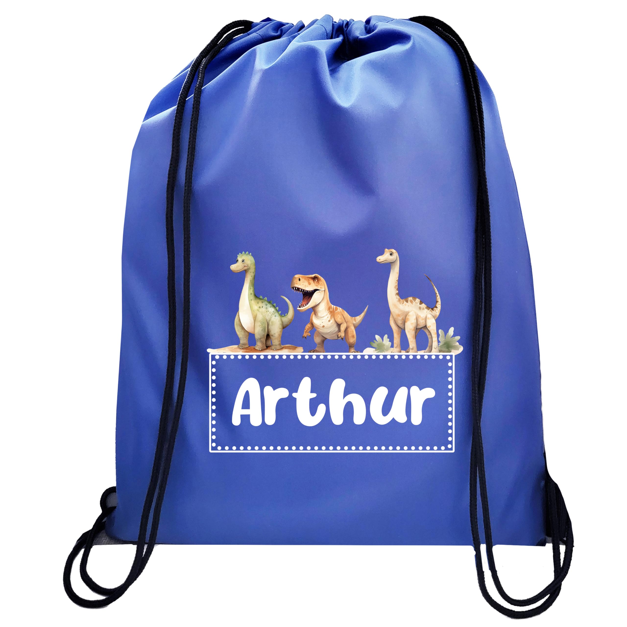 JJLC Personalised Boys Drawstring Bag School Swimming Animals Dinosaurs Space (Royal Blue Drawstring)