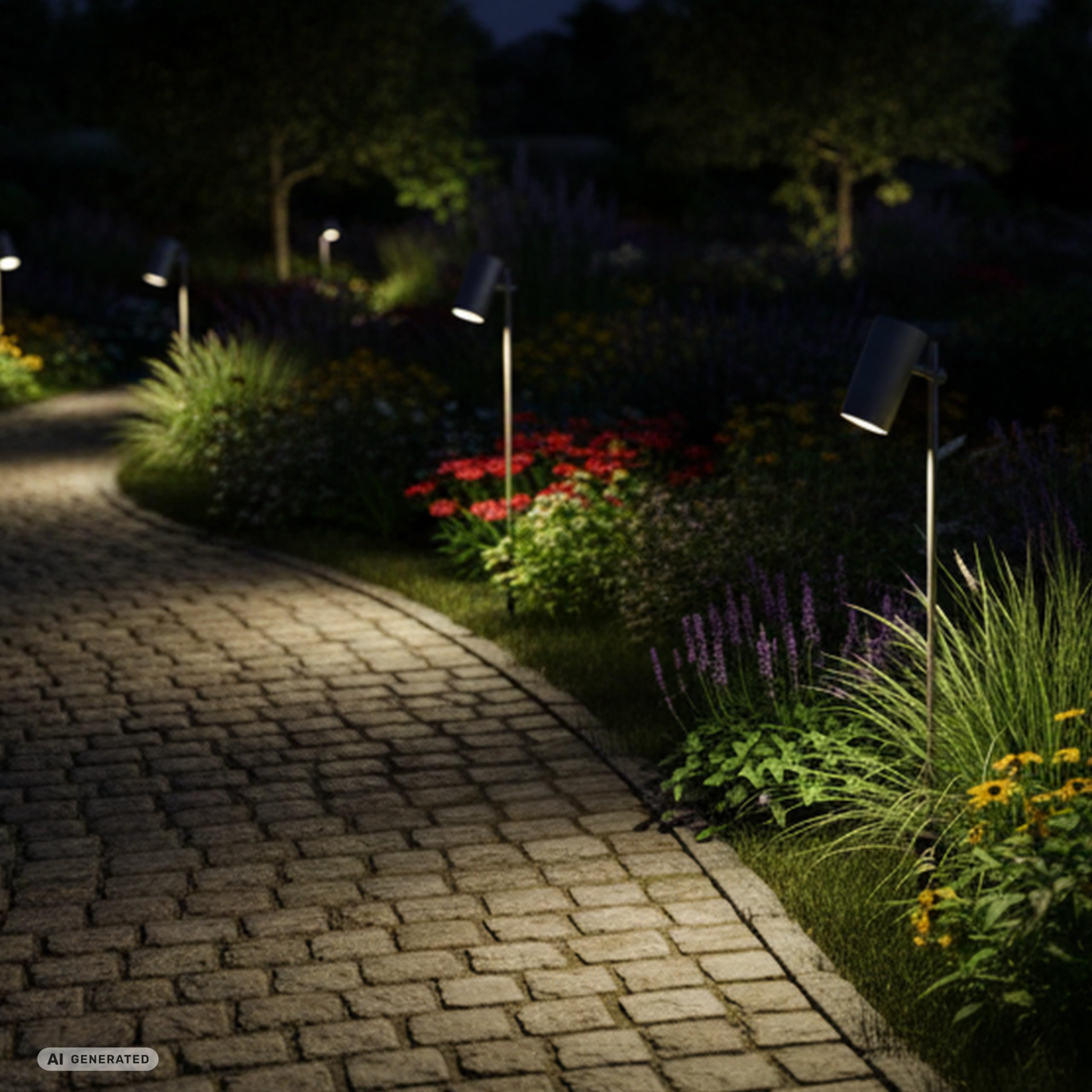 REV Juego de iluminación de jardín (12 luces orientables para senderos, carcasa de aluminio IP65, 230 lm, 3 W, cable de 1,5 m, altura: 76 cm), color gris L450