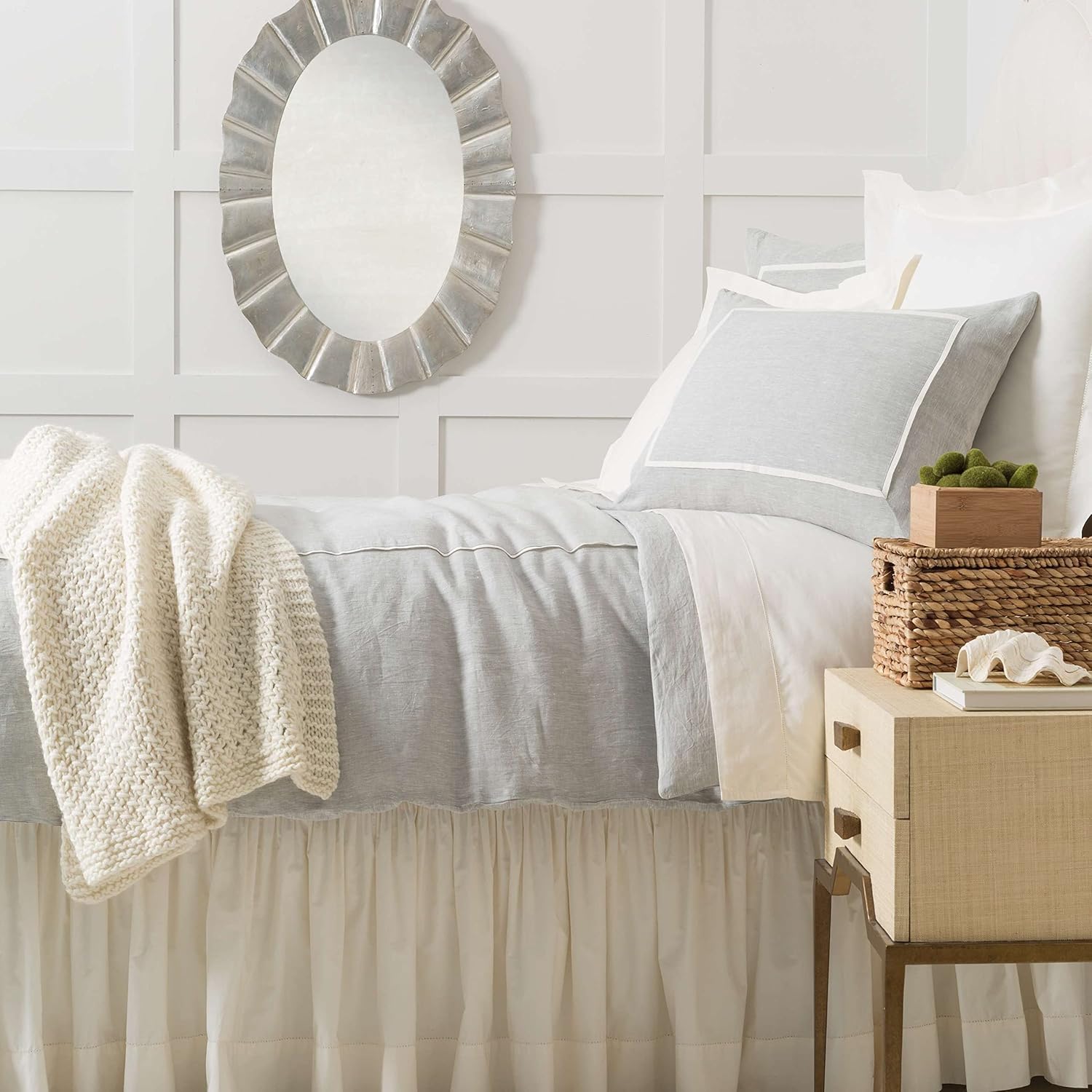 Pine Cone Hill Keaton Linen Sky Duvet Cover, Full/Queen Size, Sky Blue/Blue Solid Pattern