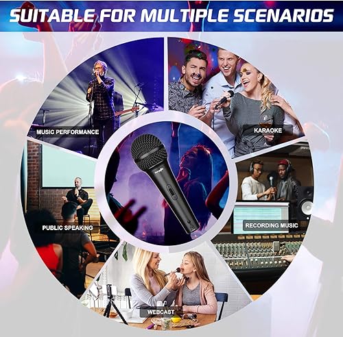 Miniatura 7 de Micrófono de karaoke para cantar, micrófono dinámico Perrycom con interruptor de encendido y apagado, clip de micrófono de mano, micrófono XLR -