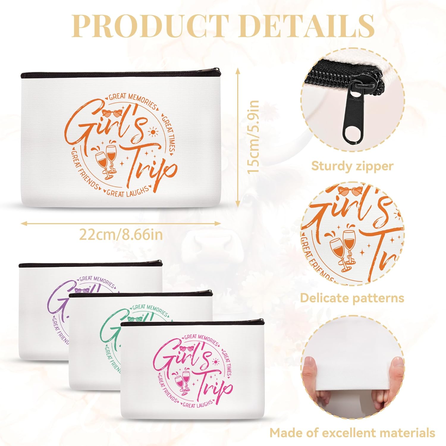 4 Pcs Girls Trip Gifts Makeup Bags for Women Bestie Gifts Summer Vacation Cosmetic Bag Friendship Gifts for Girl Best Friend BFF Travel Toiletry Bags Favors - Image 2