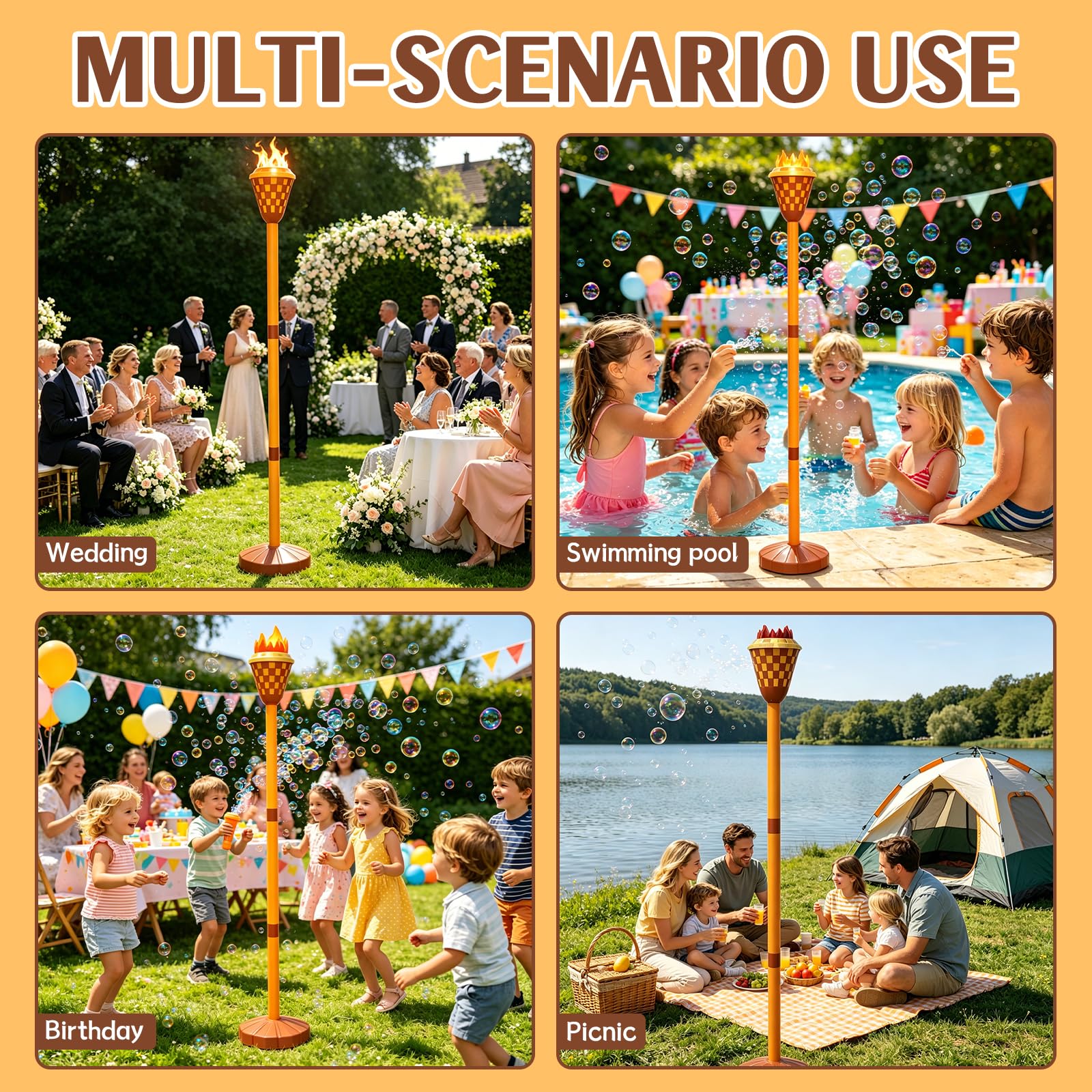 HTU Bubble Torch with Light and Music, Adjustable Height Light Up Lantern Bubbles Machine for Weddings Party - Image 2