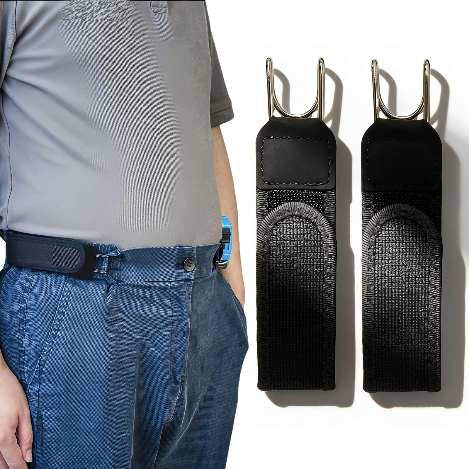 Vaekehik Unisex Black Buckle-Less Belt Hooks, Tactical Metal Hook Elastic Belt, Buckle-Less Elastic Invisible Waist Belt For Women Men (Black)