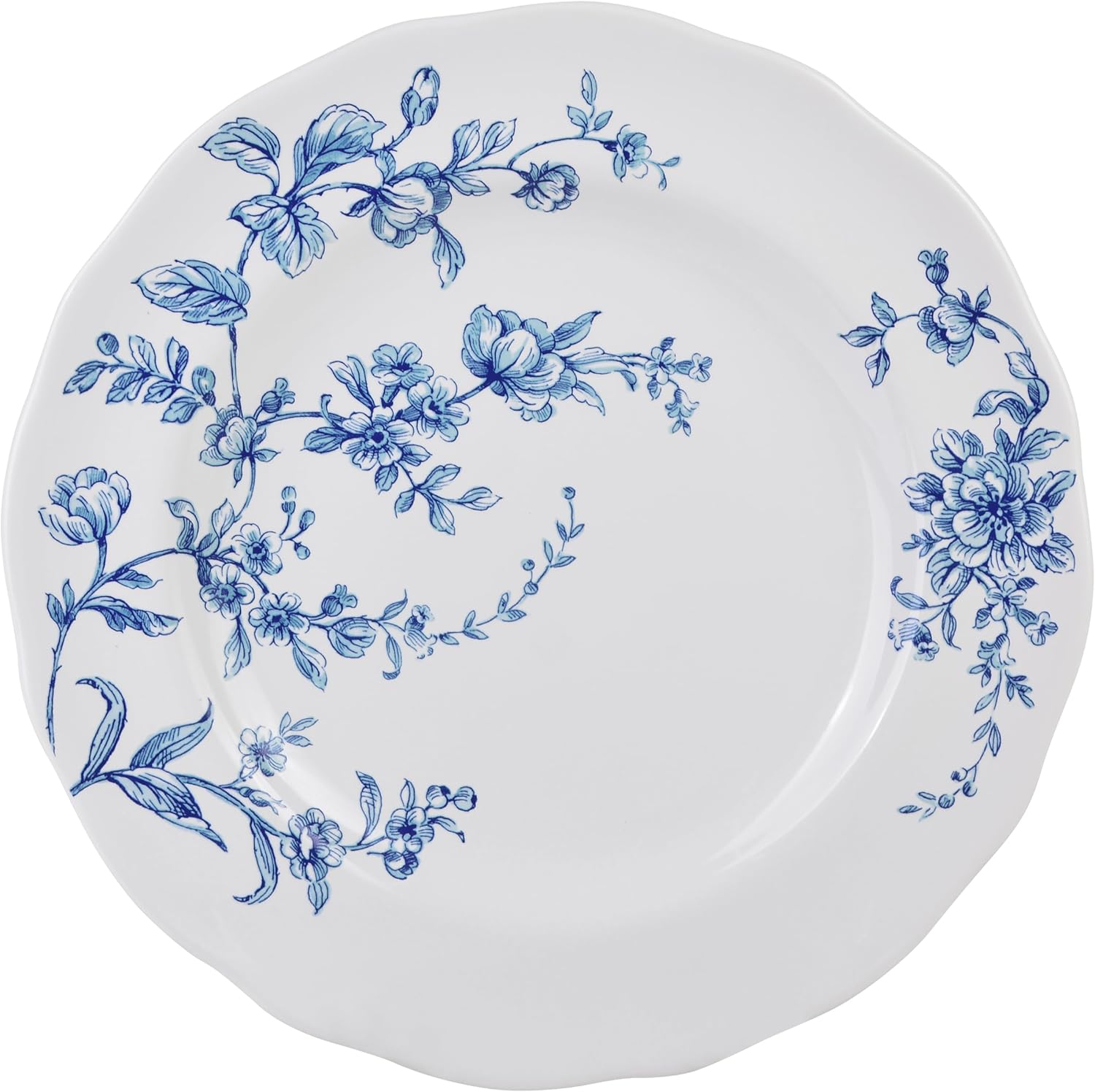 222 Fifth 12-Piece Porcelain Dinnerware Set for 4, White & Blue Plates and Bowls Set, Glossy Ceramic Dish Set with Beautiful Floral Design, Elegant Kitchen Dishes, Microwave & Dishwasher Safe, Bellamy - Image 6