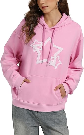 Iwing Womens Mens Hoodies Star Graphic Hoodie Oversized Acid Wash Y2k Sweatshirts Heavyweight Fleece Sweatshirt Unisex