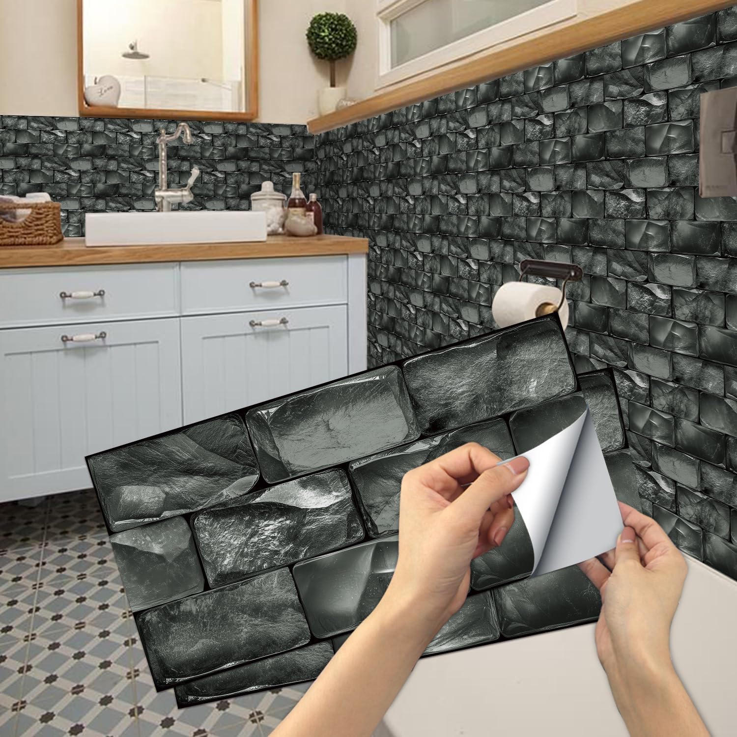 HORIWE Bricks Tile Stickers for Kitchen Bathroom Backsplash PVC Waterproof Oil Proof 12x6 DIY Self Adhesive New Wall Stickers Home Decor 16pcs