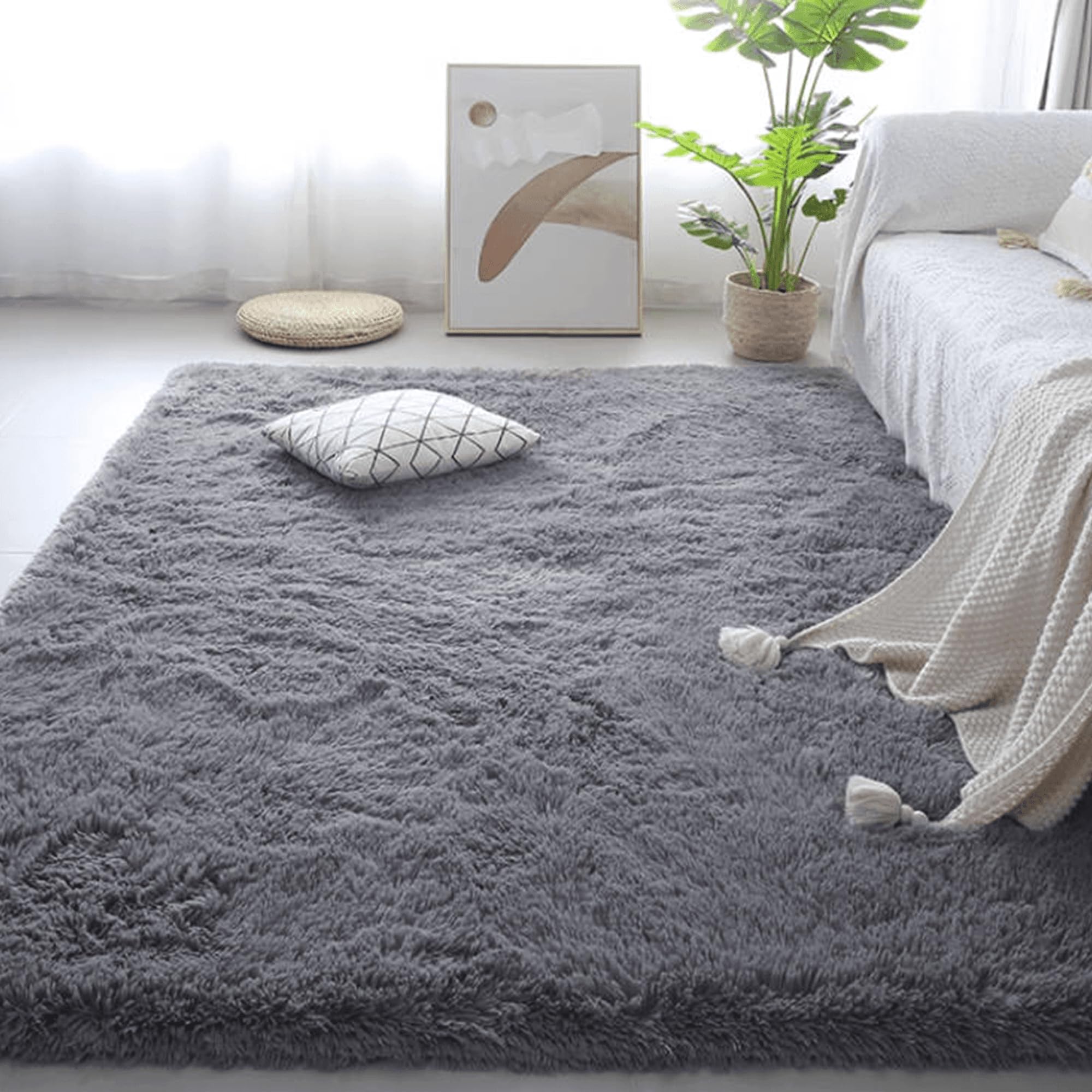 Tapis salon shaggy fausse fourrure antidérapant et grand tapis chambre