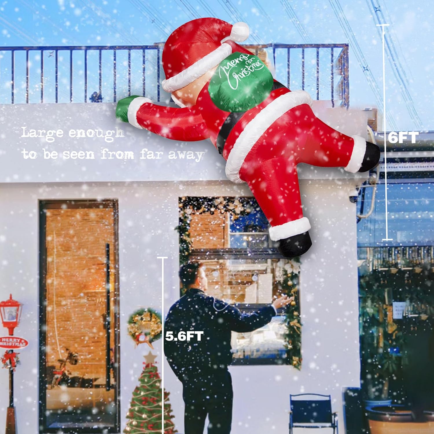 6FT Christmas Inflatables Outdoor Decorations Joy Hanging Santa Claus Gift Bag, Bright LED Lights Blow Up Giant Christmas Decor for Indoor Yard Outside Party Lawn Wall Porch Holiday