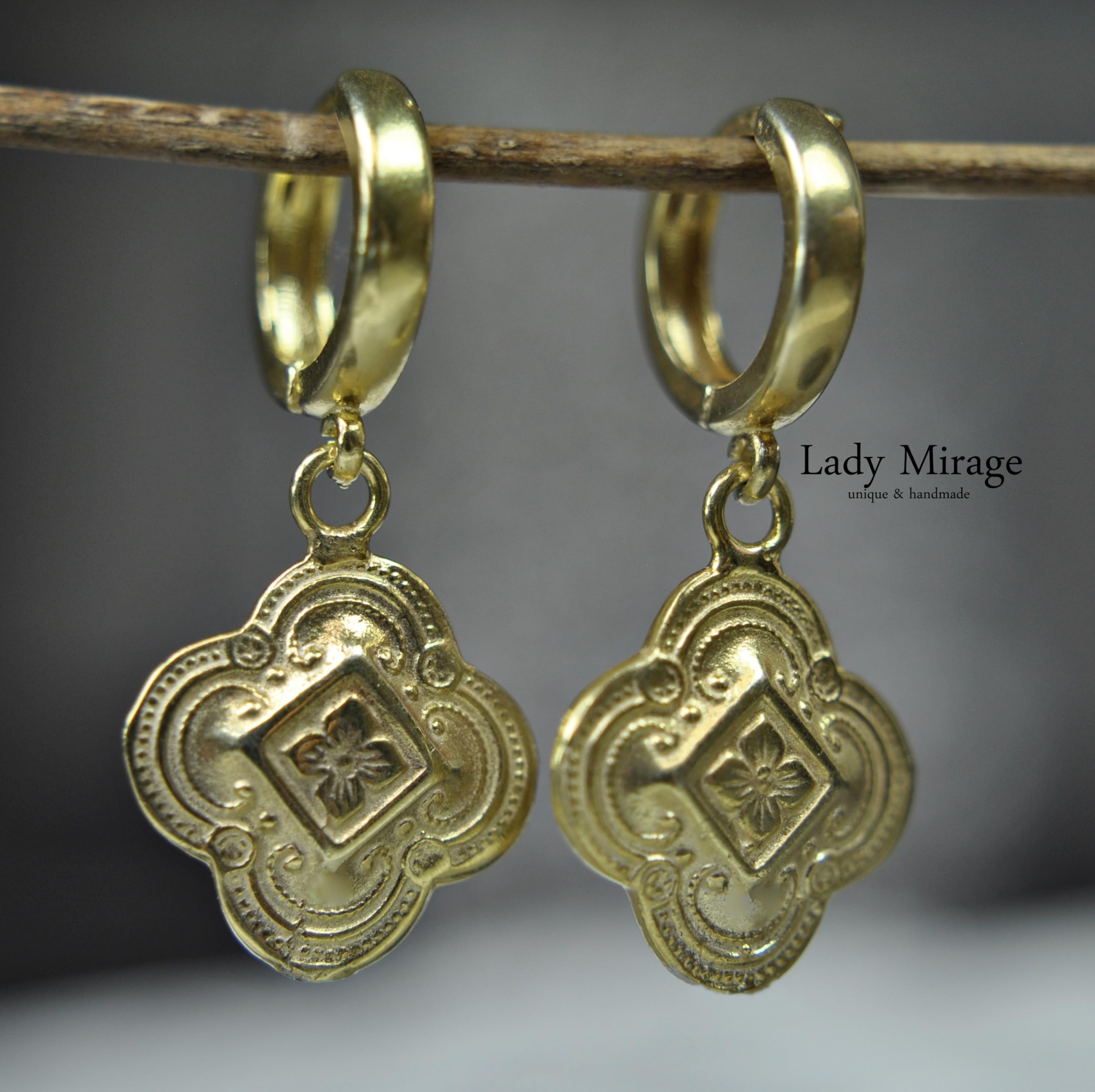 Hoop Ohrringe Silber 925 - Creolen mit Anhänger Gold - Statement Ohrringe Gold Barock - 14k - Vergoldete Hoops - Schmuck mit Geschenkverpackung - Geschenk für Sie - Weihnachtsgeschenk