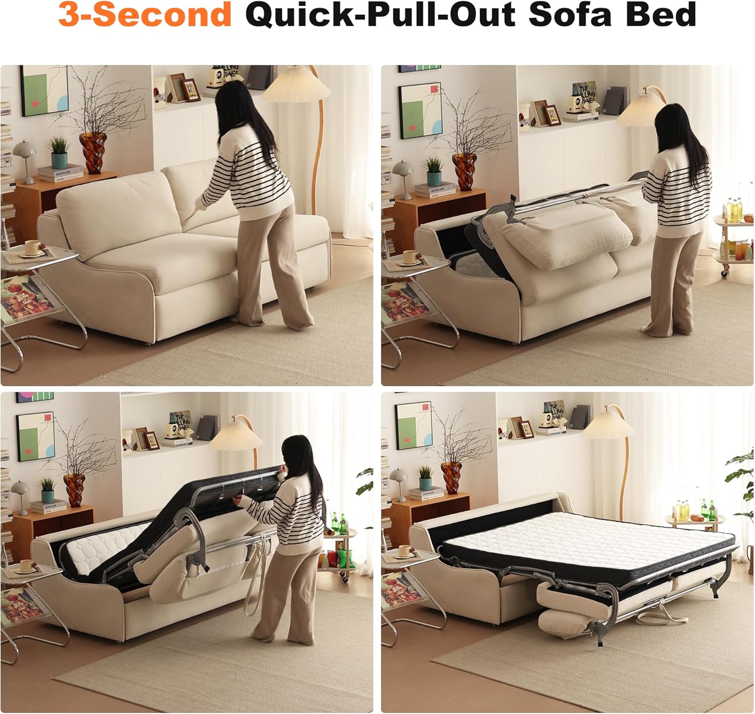 Pull Out Sofa Bed,Convertible Sleeper Sofa with 5" Mattress,Twin Size murphy Sofa Bed,Plush Chenille Upholstery,Daybed with trundle,RV Sofa Bed for guest,Small Spaces,Apartment(Beige, 47.24")