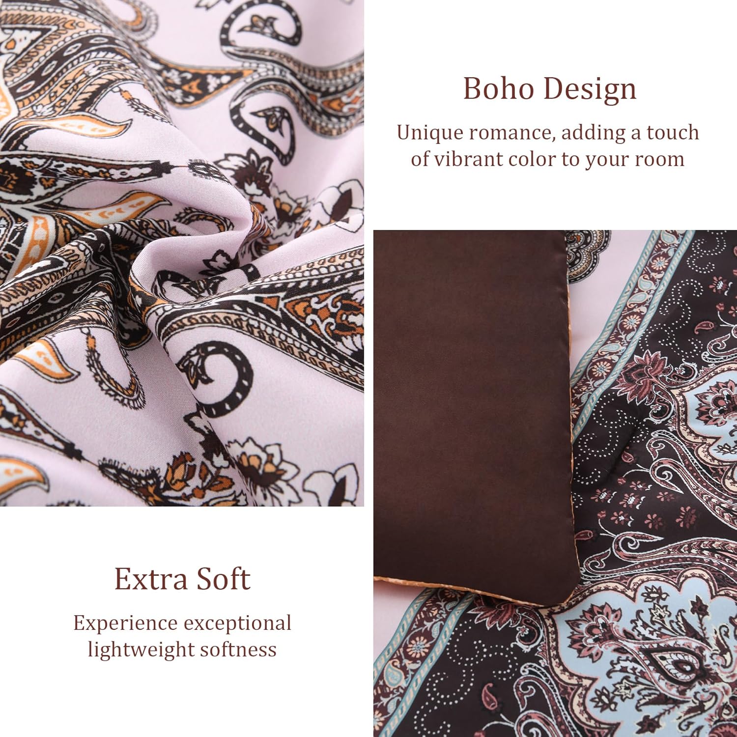 Boho King Size Comforter Set - 7 Pieces Bed in a Bag Bohemian Striped Comforter Set with Sheets, Soft Microfiber Brown Floral Bedding Sets for All Seasons (Brown, King) - Image 5