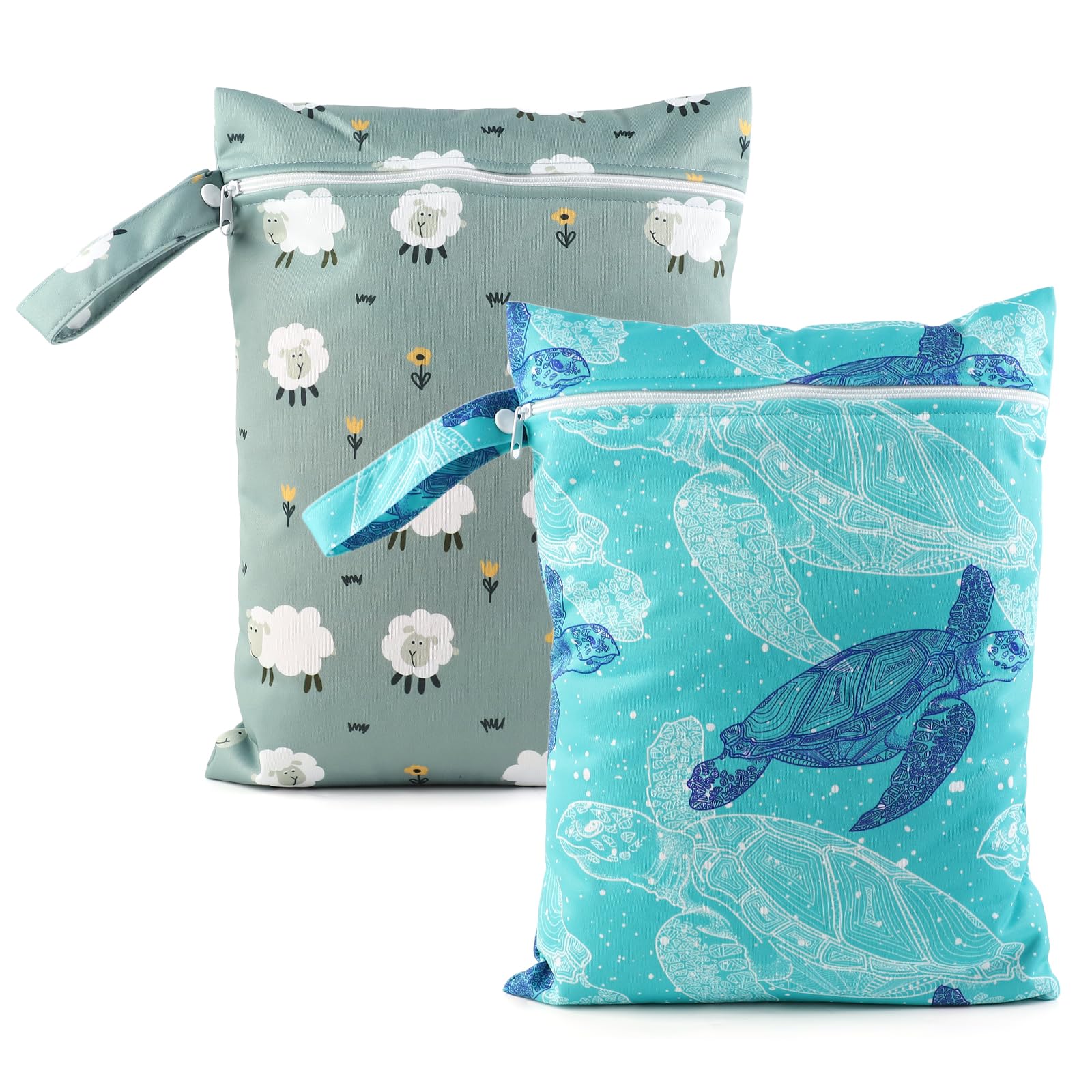Wetbag,2 Stück Wetbag Kindergarten Groß,Schwimmbeutel,Nasstasche,Wiederverwendbar, Wasserdicht,mit Reißverschluss, Schwimmen, Camping, Reisen, Fitness, Strand (Unterwasserwelt,36 * 26 cm)