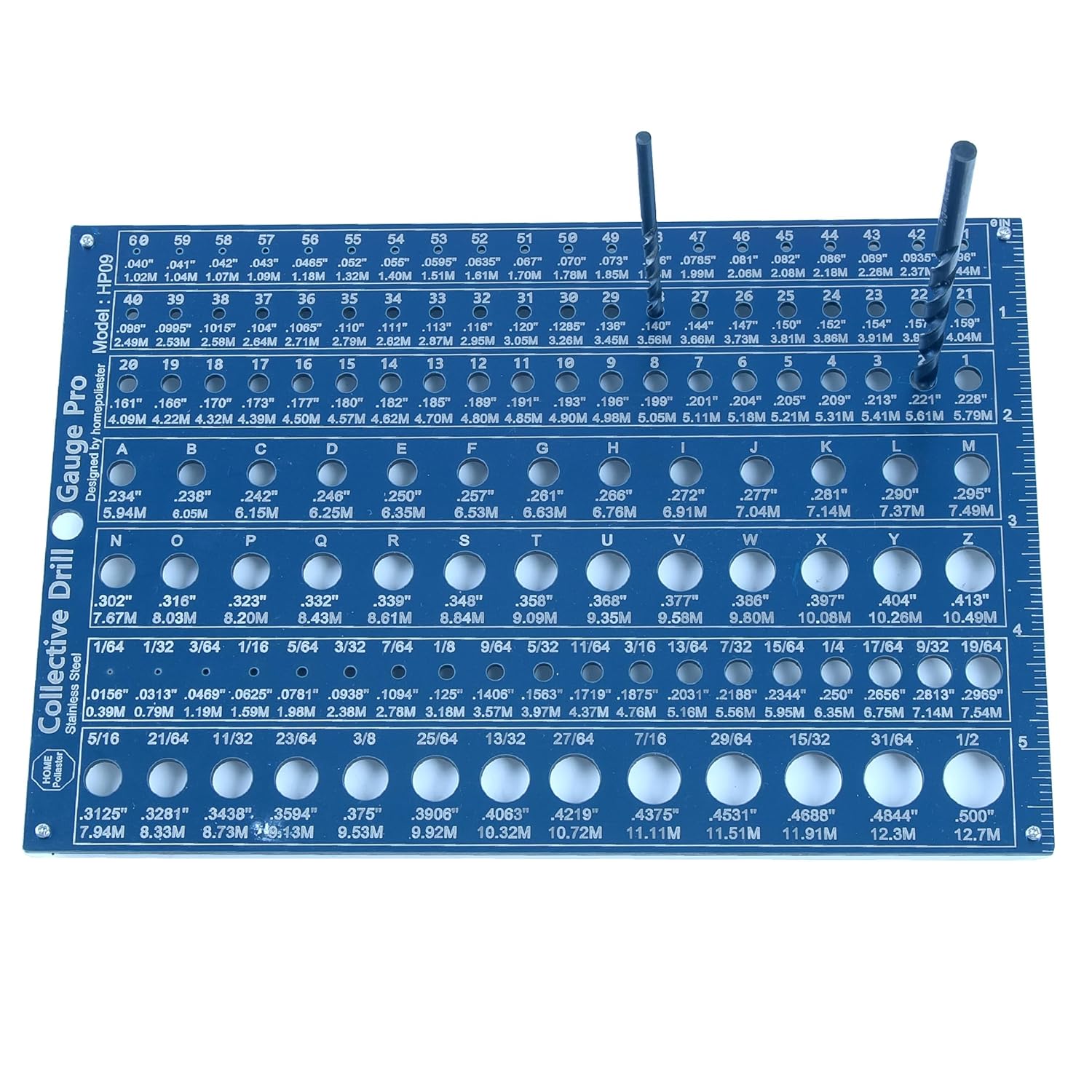 3-in-1 Stainless Steel Collective Drill Bit Gauge Pro | 118 Hole Drill Gauge Accuracy 0.0008‘’ (0.02mm) | Blue PVD with Laser