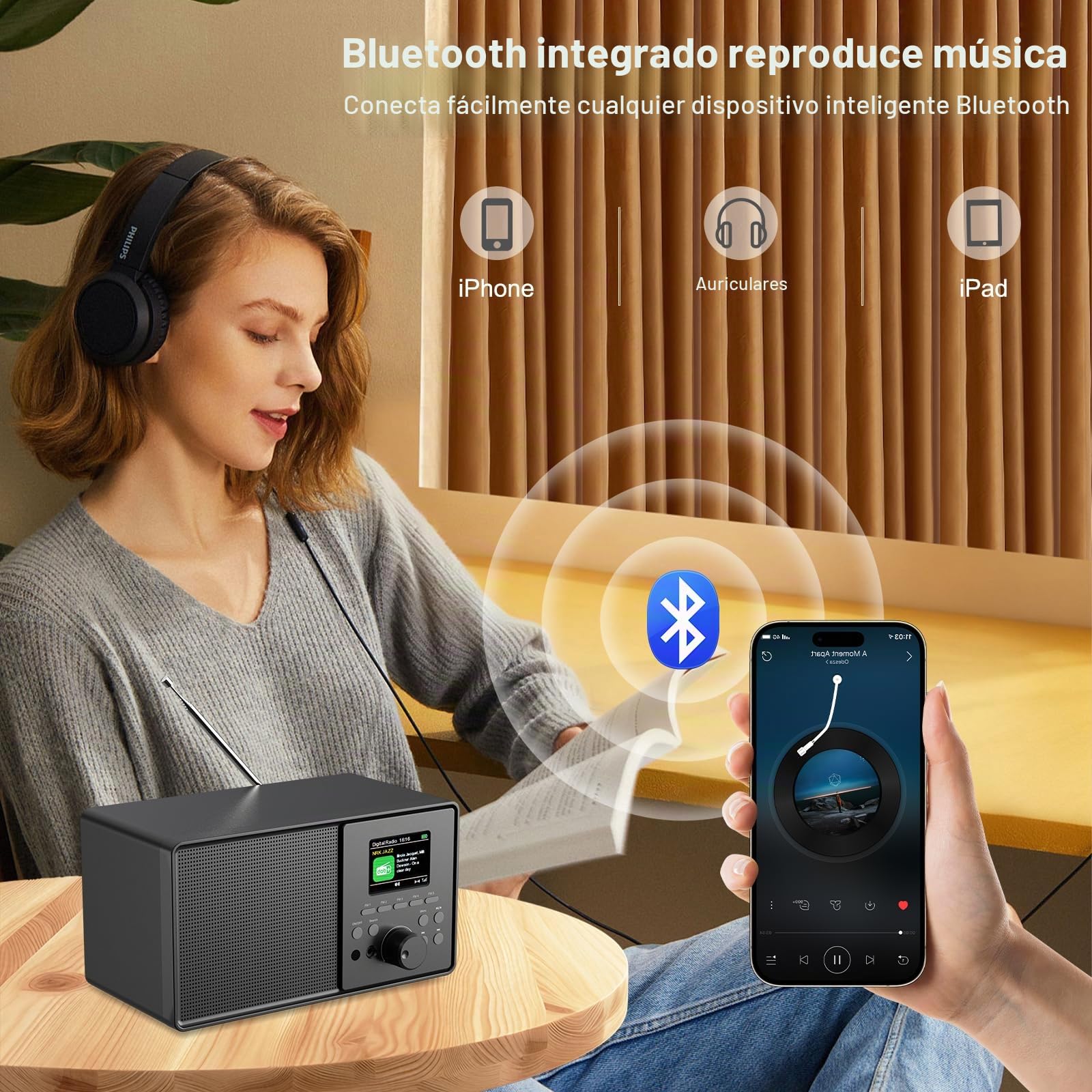 Radio Dab Plus Dab+/FM con Bluetooth,Digital Radio Portátil Retro y Mando a Distancia, Nostálgico Radio Despertador Doble,Radio de Cocina, 30 Emisoras, USB/AUX, Temporizador de Sueño (Negro)